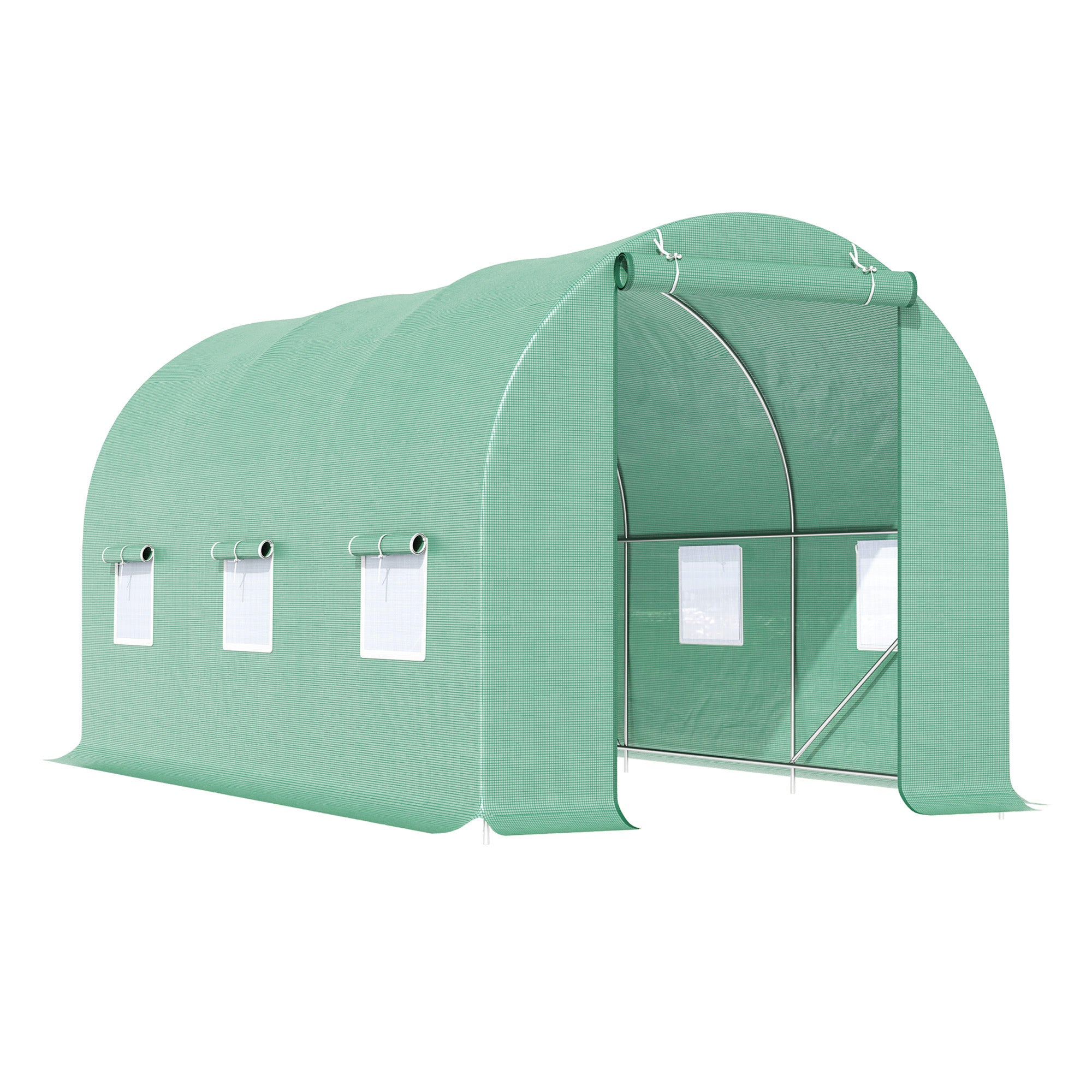 Outsunny 15' x 6' x 7' Walk-in Tunnel Greenhouse Garden Plant Growing House with Door and Ventilation Window, Green--1