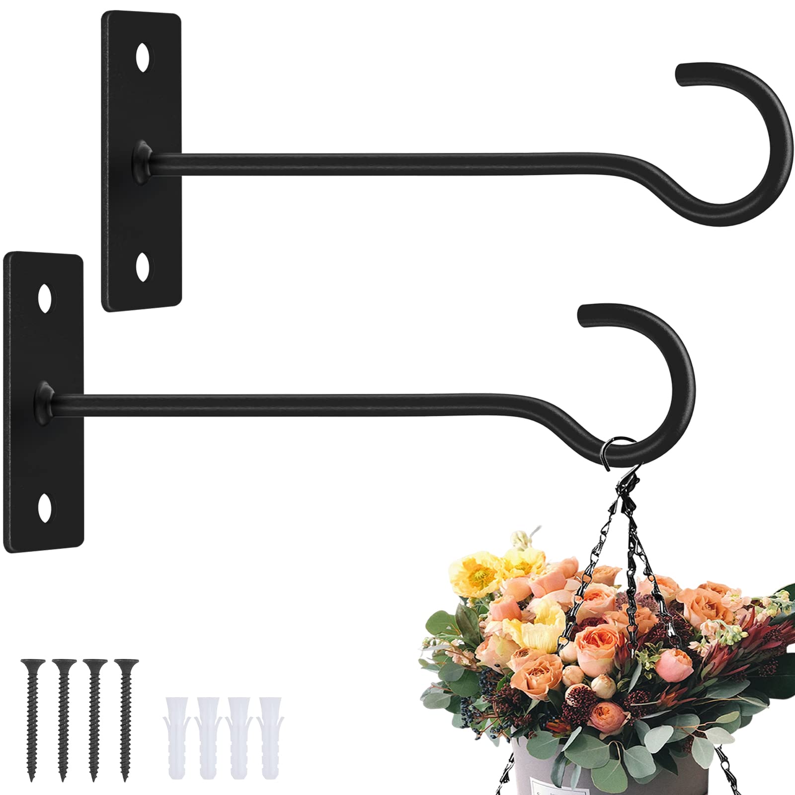 Plant Hooks 2Pack Hanging Plant Bracket 6inch Metal Plant Hanger Decorative Plant Hook for Bird Feeders, Planters, Lanterns, Wind Chimes, Outdoor--1