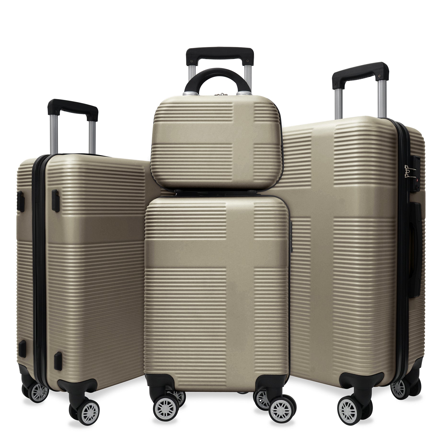 Luggage 4 Piece Set with Spinner Wheels, Hardshell Lightweight Suitcase with TSA Lock,Checked Luggage,Champagne(12/20/24/28in)--1