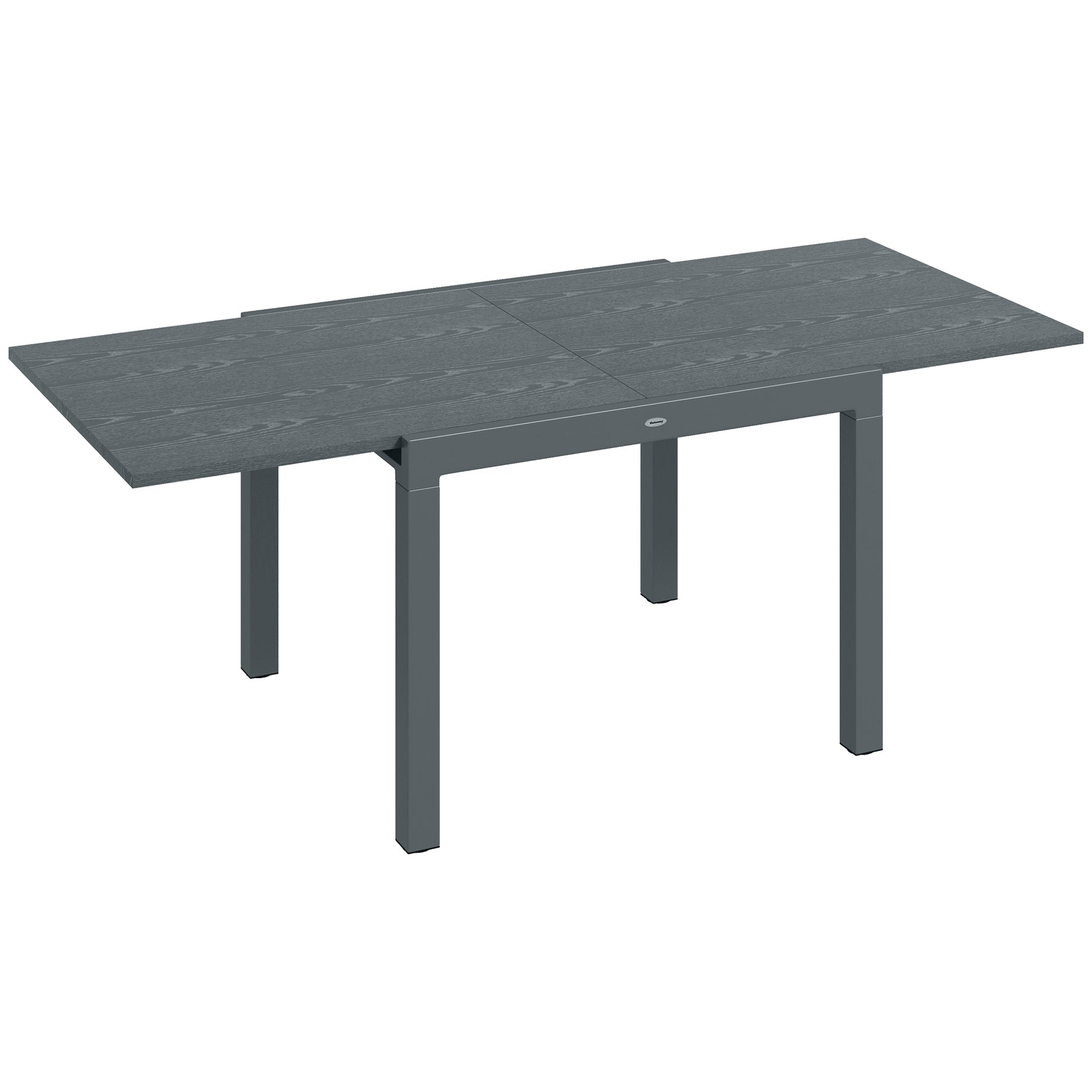 Outsunny Extendable Outdoor Dining Table, 41"- 83" Aluminum Frame Patio Table with Wood Effect Steel Top, Rectangle Expandable Patio Table for 6-8, Dark Gray--1