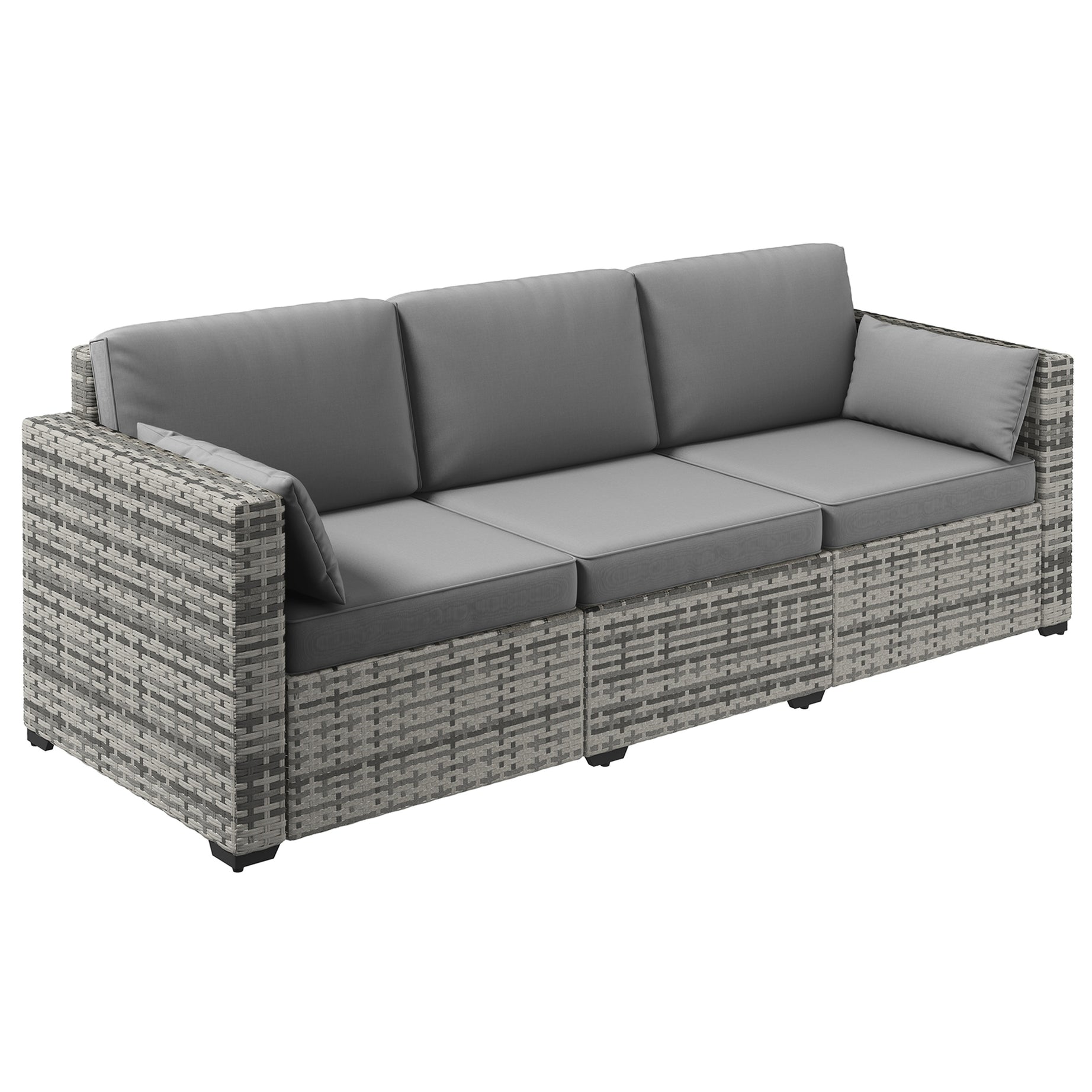 Outsunny Wicker Patio Couch, PE Rattan 3-Seat Sofa, Outdoor Furniture with Deep Seating, Cushions, Steel Frame, Gray--1