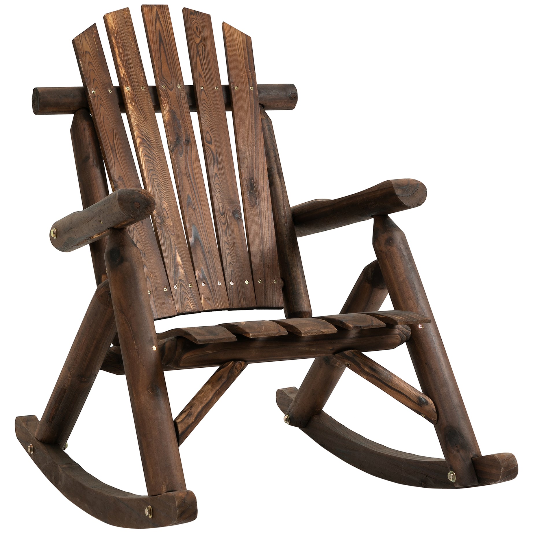 Outsunny Outdoor Wooden Rocking Chair, Single-person Adirondack Rocking Patio Chair with Rustic High Back, Slatted Seat and Backrest for Indoor, Backyard, Garden, Carbonized--1