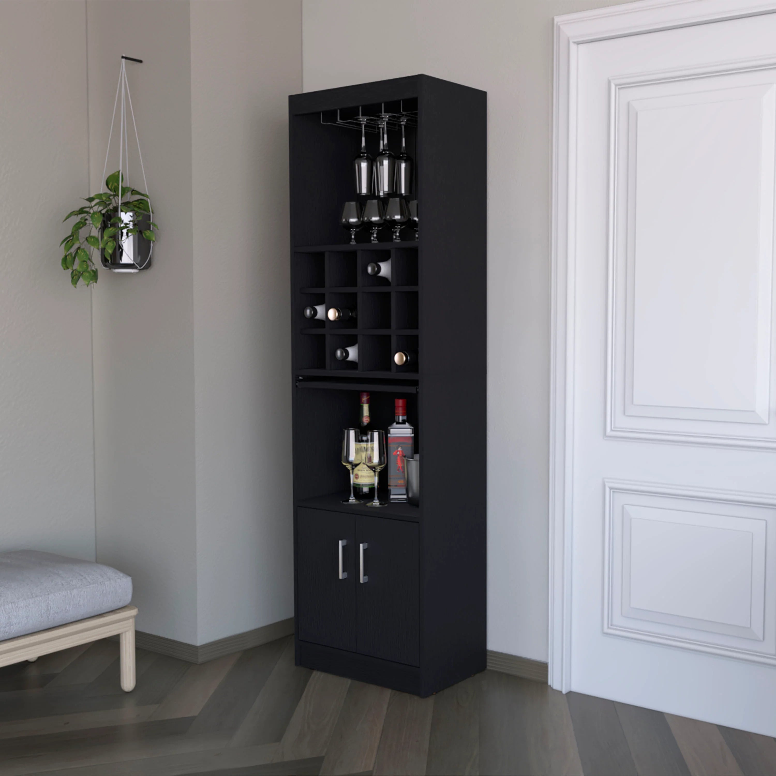 Nicholas Black Bar Cabinet with Wine Storage--1