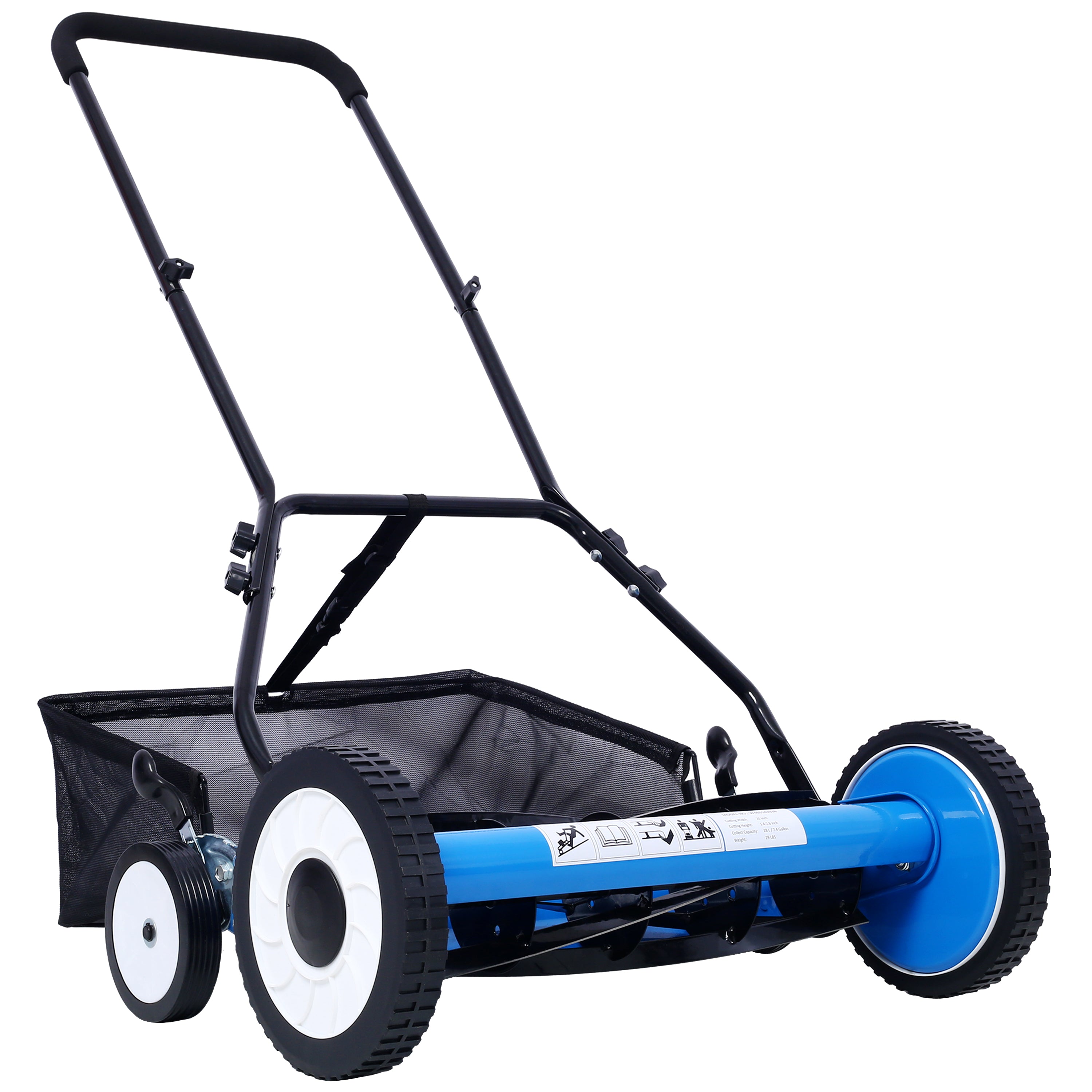 16-Inch 5-Blade Push Reel Lawn Mower with Grass Catcher, 4 WHEELS  BLUE COLOR--1