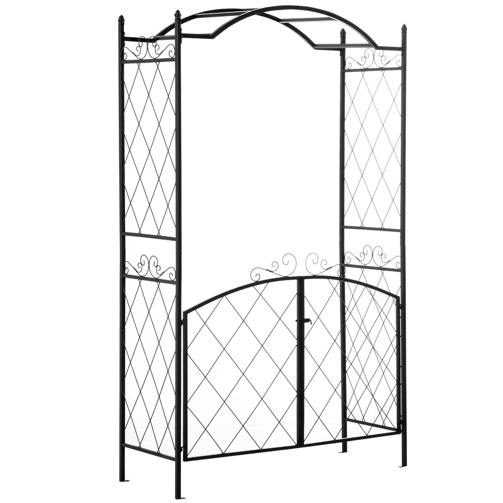 Outsunny 85" Garden Arch Arbor, Metal Arch Trellis with Gate, Garden Archway for Climbing Vines, Wedding Ceremony Decoration, Black--1