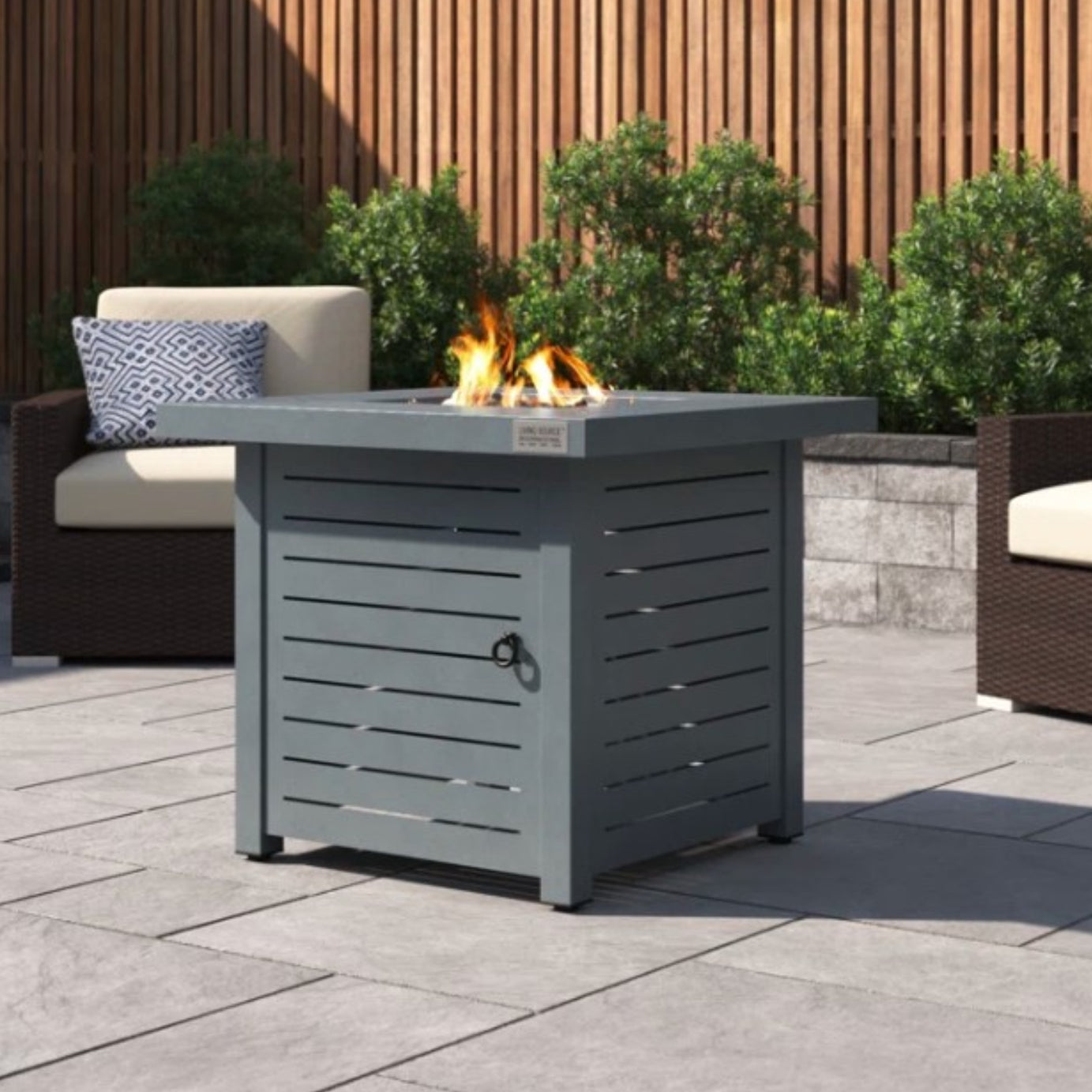 Living Source International 25" H Steel Outdoor Fire Pit Table with Lid--1