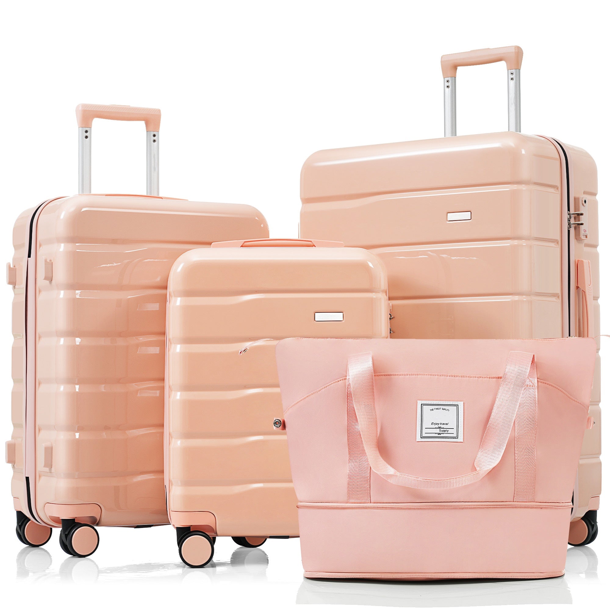 Luggage Sets 4 Piece, ABS Durable Suitcase with Travel Bag, ABS Hard Shell Luggage with Spinner Wheels, pink--1