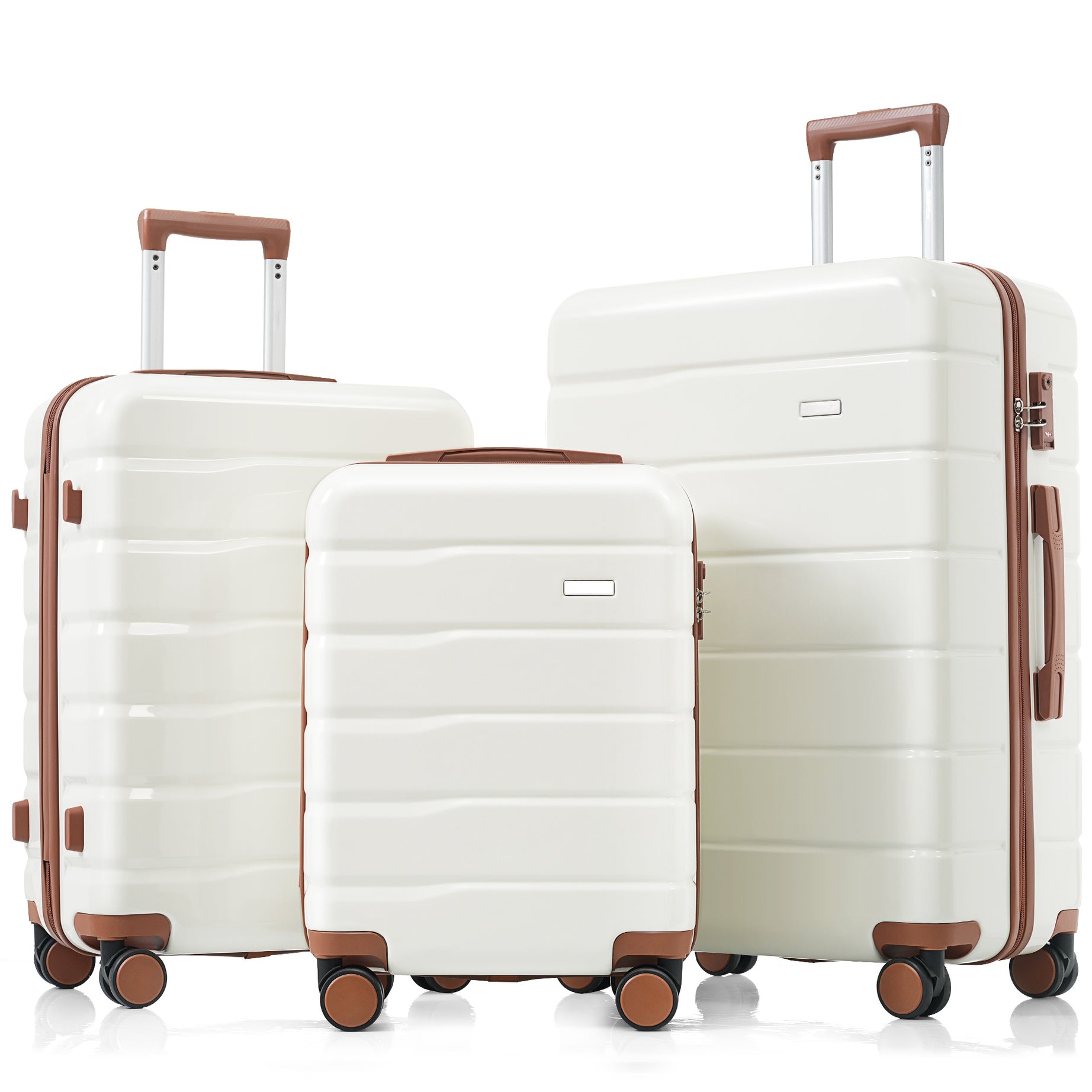 Premium ABS Travel Luggage Set , 3-Piece TSA Lock Suitcase Ensemble with 20, 24, and 28 Inch Sizes with 360° Spinner Wheels, White--1