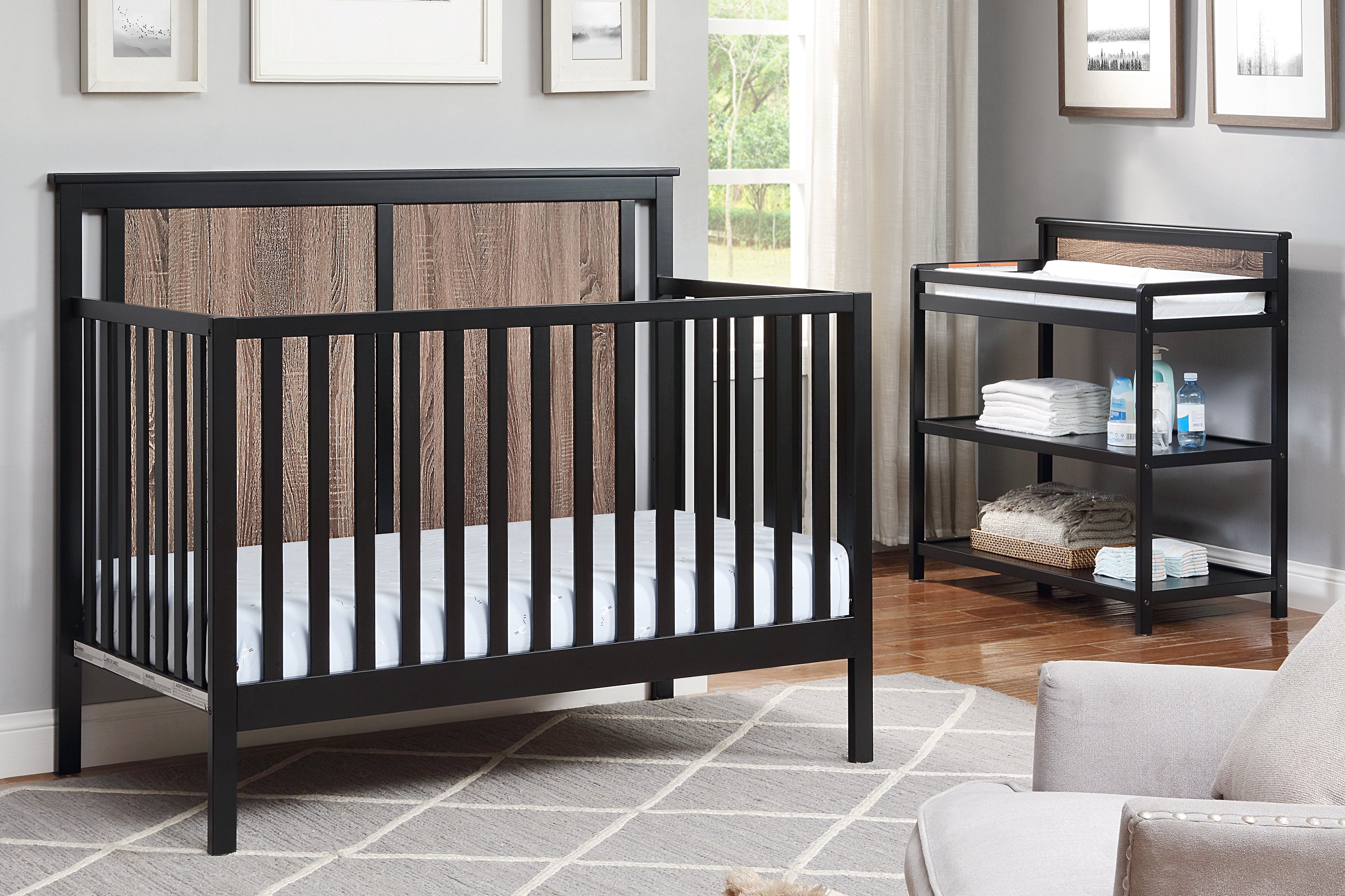 Connelly 4-in-1 Convertible Crib Black/Vintage Walnut--1