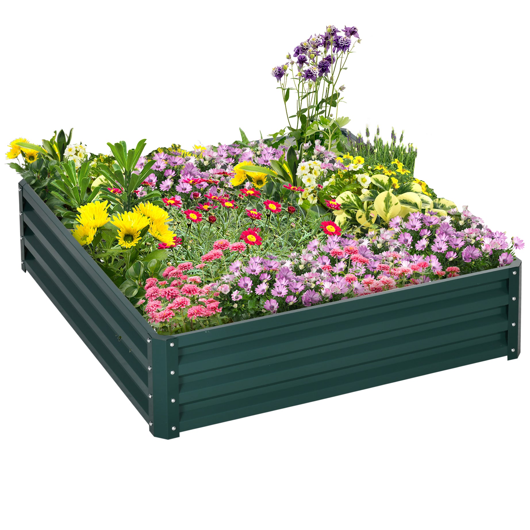 Outsunny Galvanized Raised Garden Bed, 4' x 4' x 1' Metal Planter Box, for Growing Vegetables, Flowers, Herbs, Succulents, Green--1