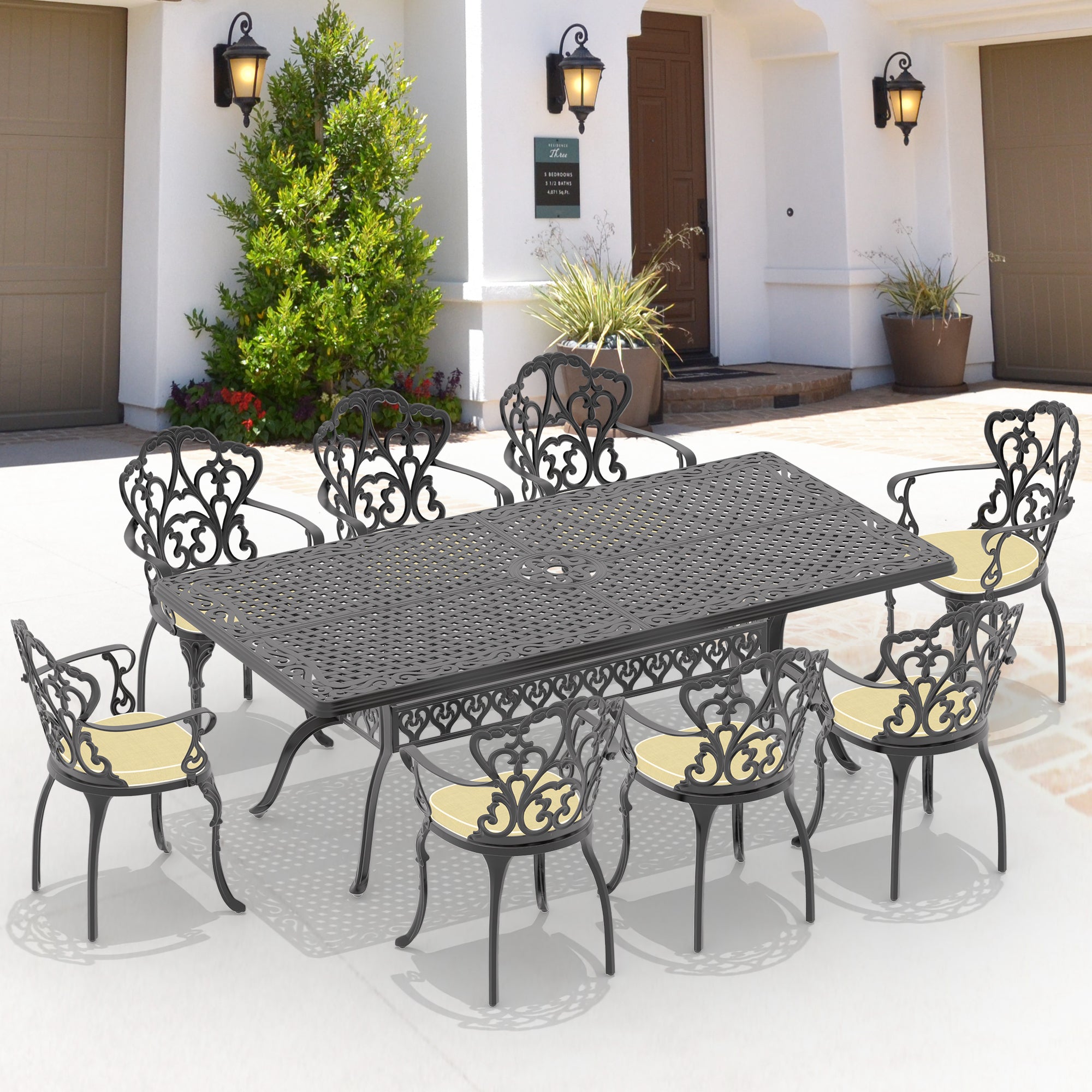 (Cushions In  Random Colors)9-Piece Set Of Cast Aluminum Patio Furniture With  Cushions--1