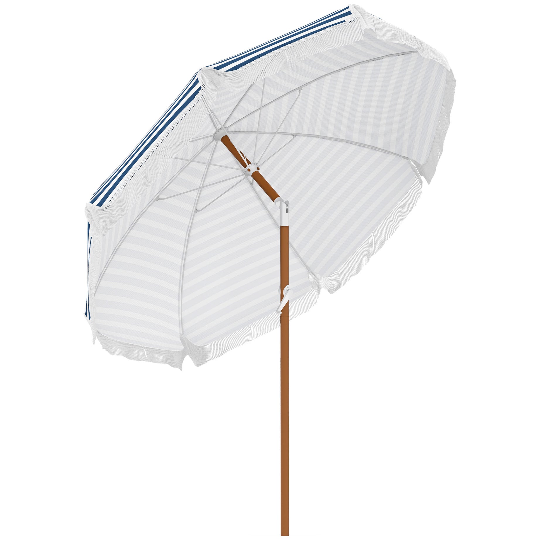 Outsunny 7 x 7 ft Outdoor Patio Umbrella with Tilt, Vent, Market Table Umbrella Parasol with Fringed Ruffles and Flounce, Blue Strip--1