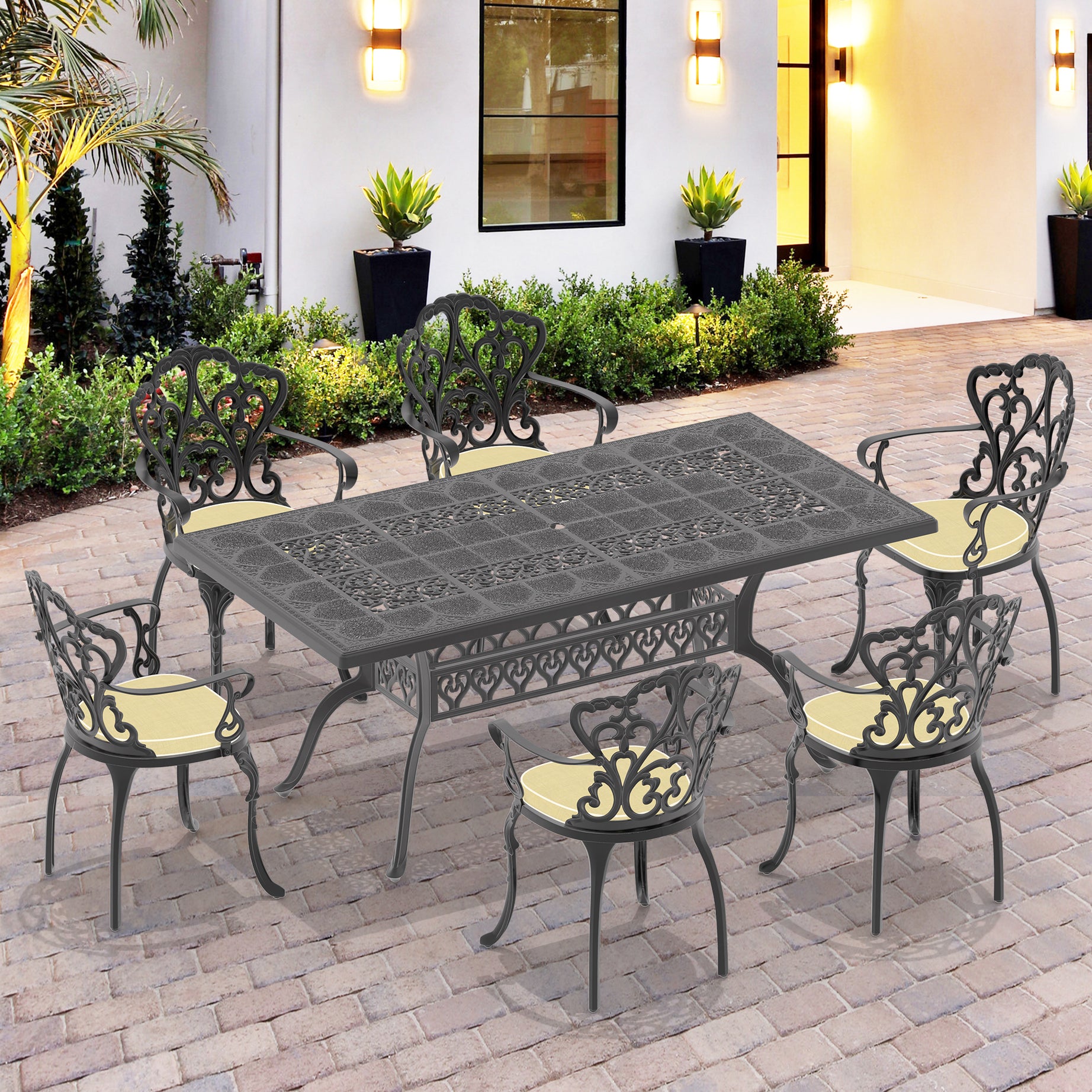 (Cushions In  Random Colors)7-Piece Set Of Cast Aluminum Patio Furniture With  Cushions--1