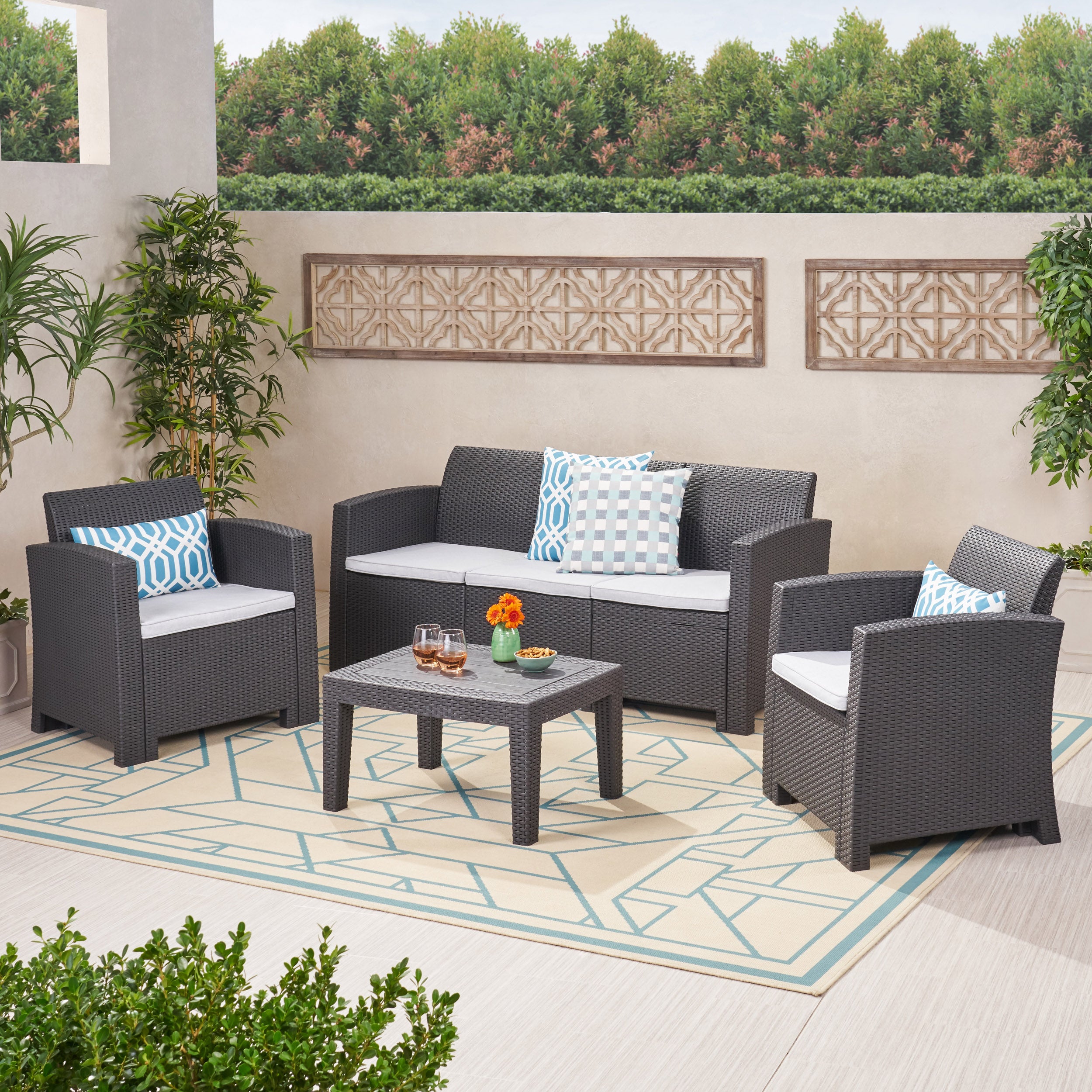 ST. JOHNS 5 SEATER RATTAN STYLE CHAT SET – GREY--1