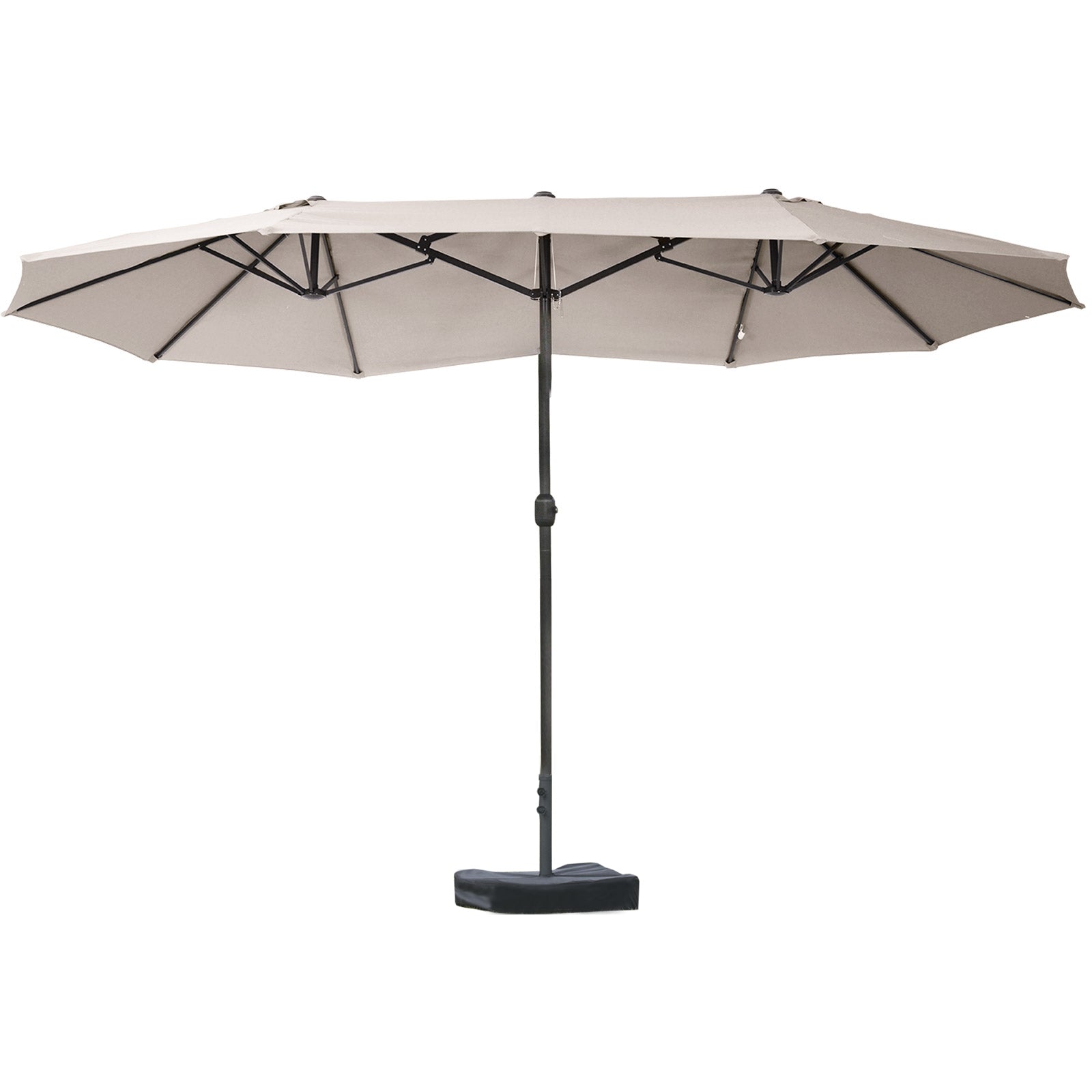 Outsunny Patio Umbrella 15' Steel Rectangular Outdoor Double Sided Market with base, Sun Protection & Easy Crank for Deck Pool Patio, Coffee--1