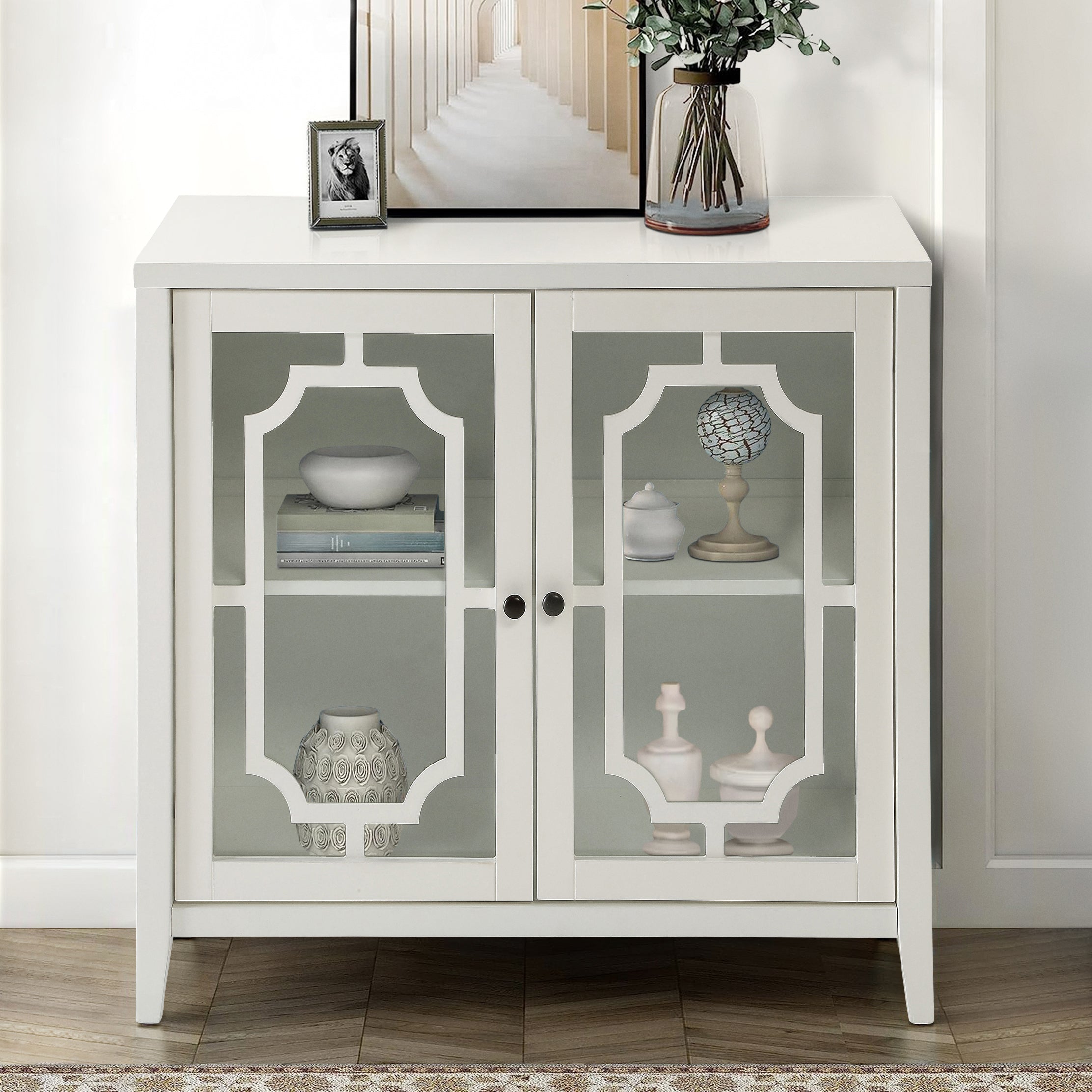 White Console Table with 2 Doors--1