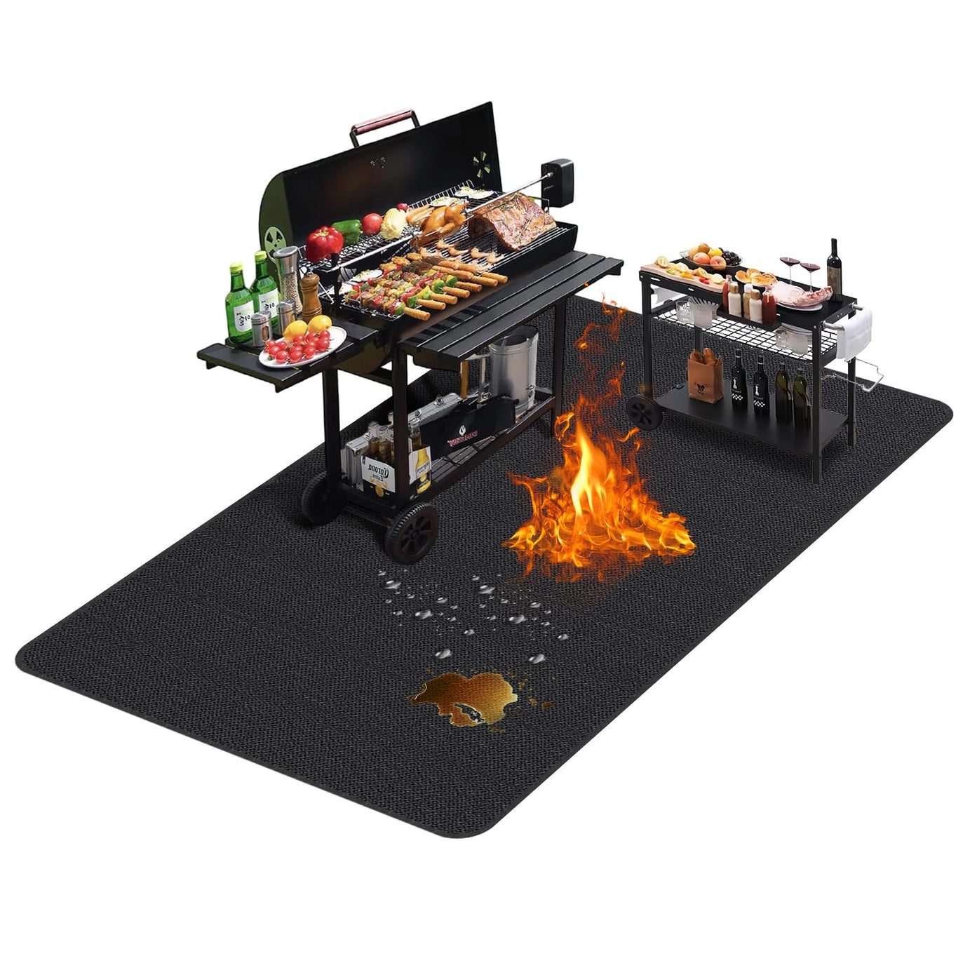 Large 76 x 52 inches Under Grill Mats for Outdoor Grill ,Double-Sided Fireproof,Waterproof ,Oil-Proof,Easy to Clean,Indoor Fireplace/Fire Pit Mat ,Quality BBQ Mat for Deck Patio Lawn--1