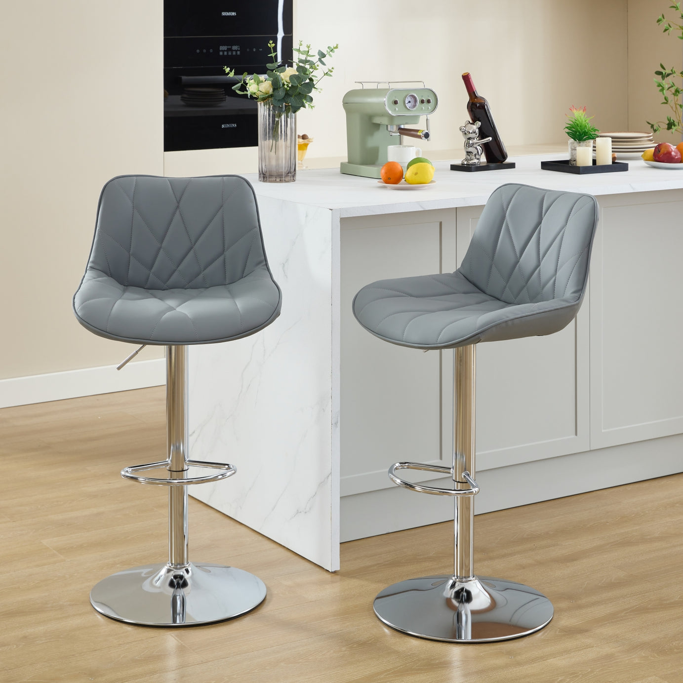 Counter Height Bar Stools Kitchen Island Barstools Adjustable Swivel Counter Stool Bar Height Island Chairs with Back,Set of 2,Gray--1