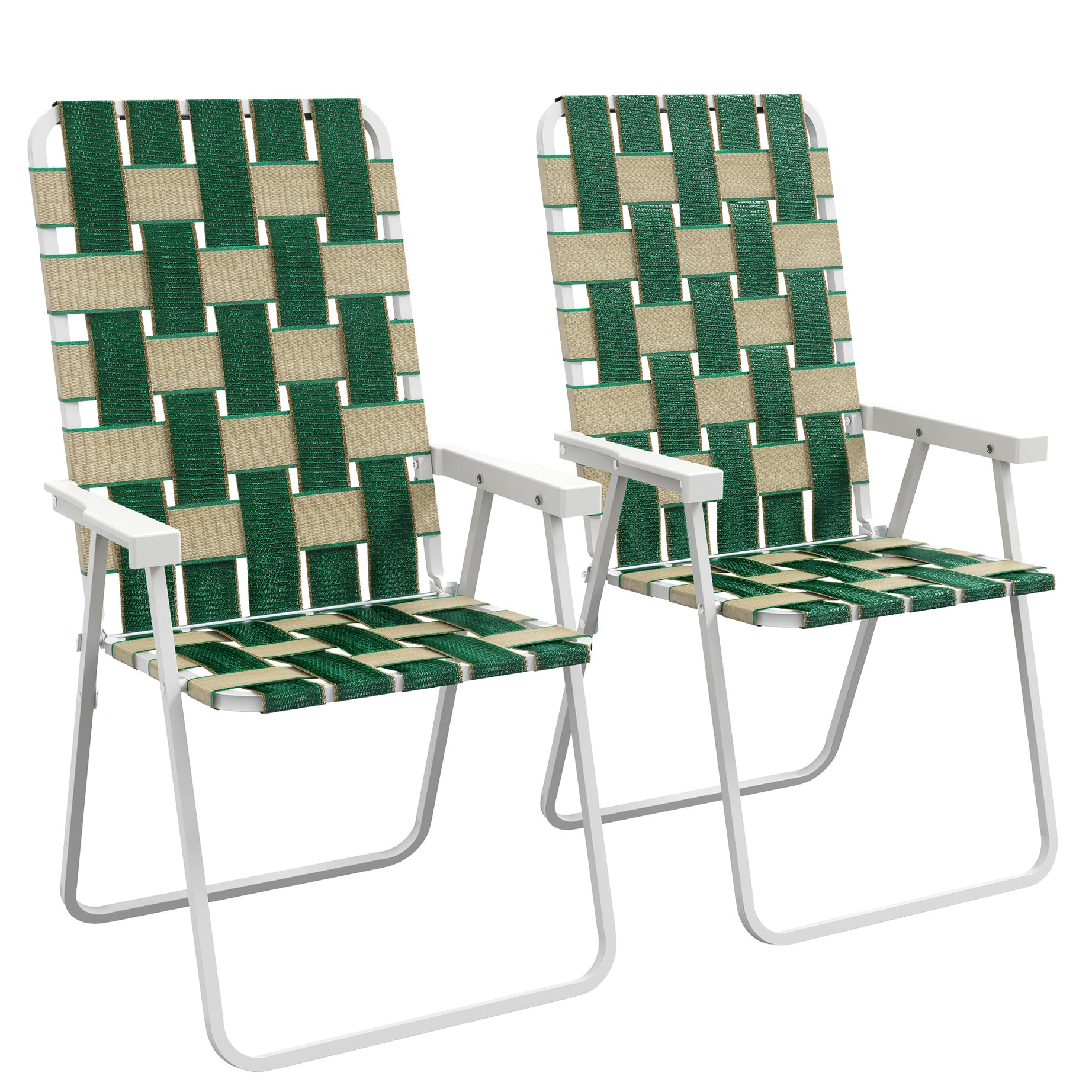 Outsunny Set of 2 Patio Folding Chairs, Classic Outdoor Camping Chairs, Portable Lawn Chairs for Camping, Garden, Pool, Beach, Backyard w/ Armrests, Green--1