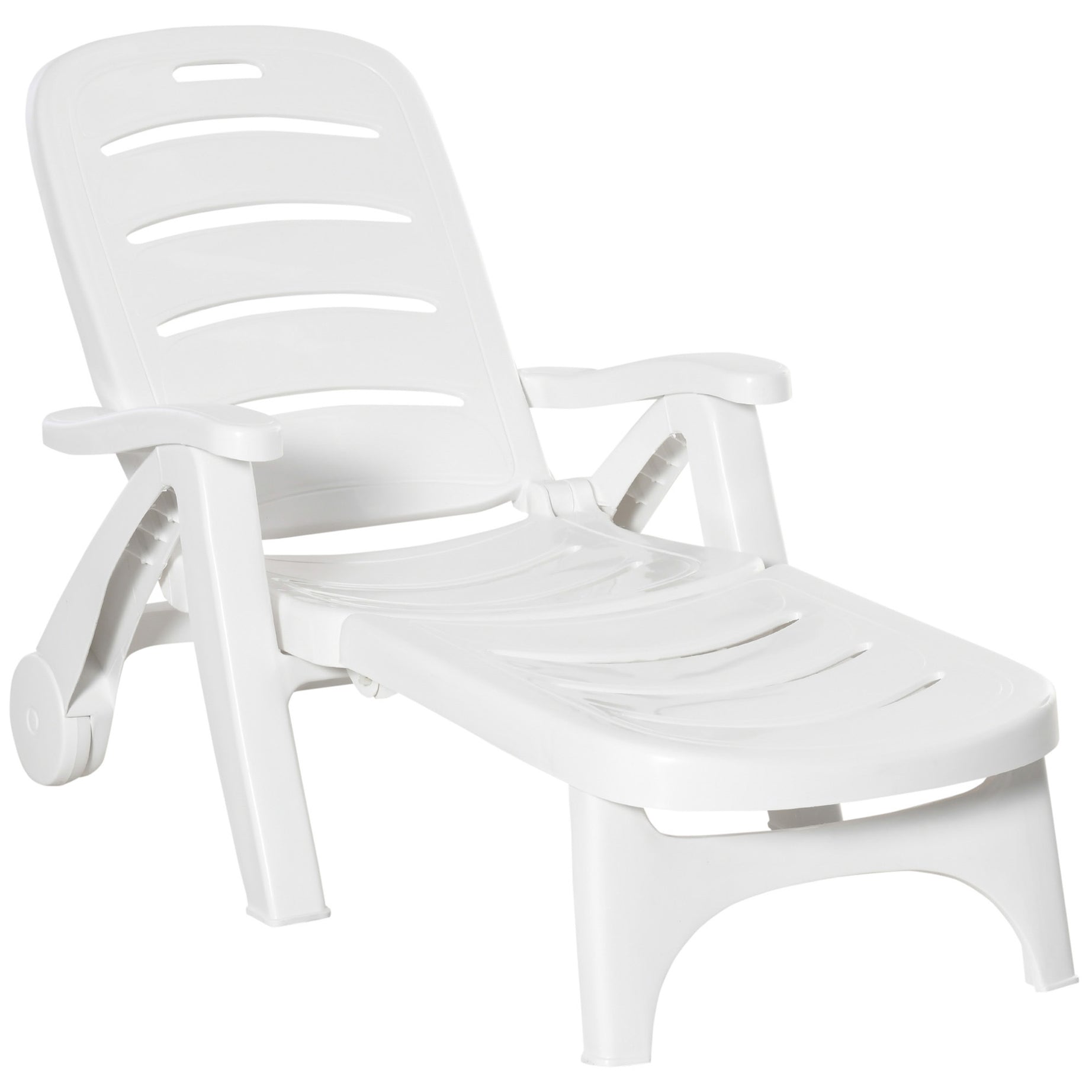 Outsunny Outdoor Chaise Lounge, 5 Level Adjustable Backrest Lounge Chair with Wheels, Folding Tanning Chair for Pool, Beach, Patio, Garden, White--1