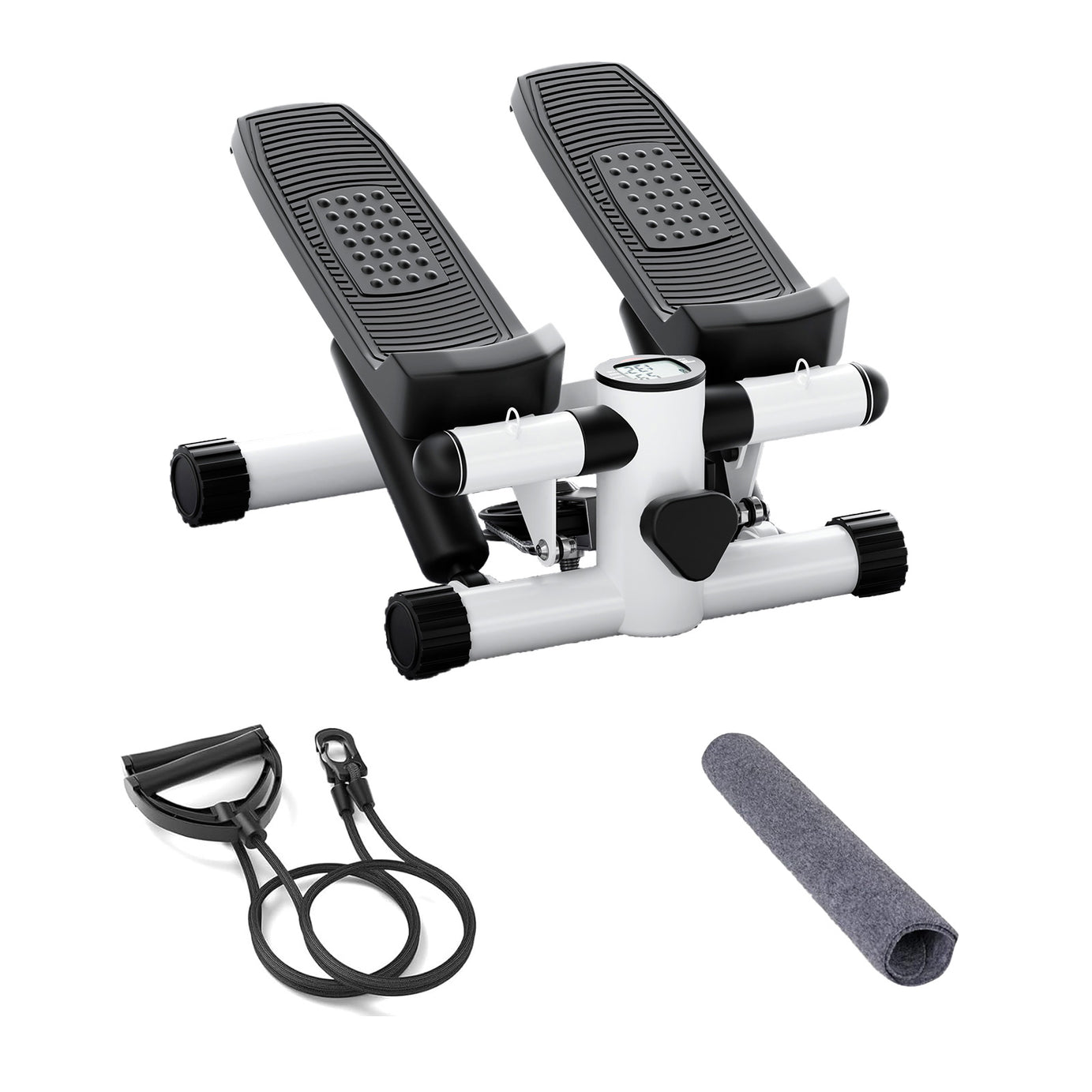 Mini Fitness Stepper, Hydraulic Fitness Stepper with Resistance Bands and Display, Silent Design, Weight Capacity 300LBS, Portable Stepper for Total Body Workout,11.3"L x 12.6"W x 7.8"H,White--1