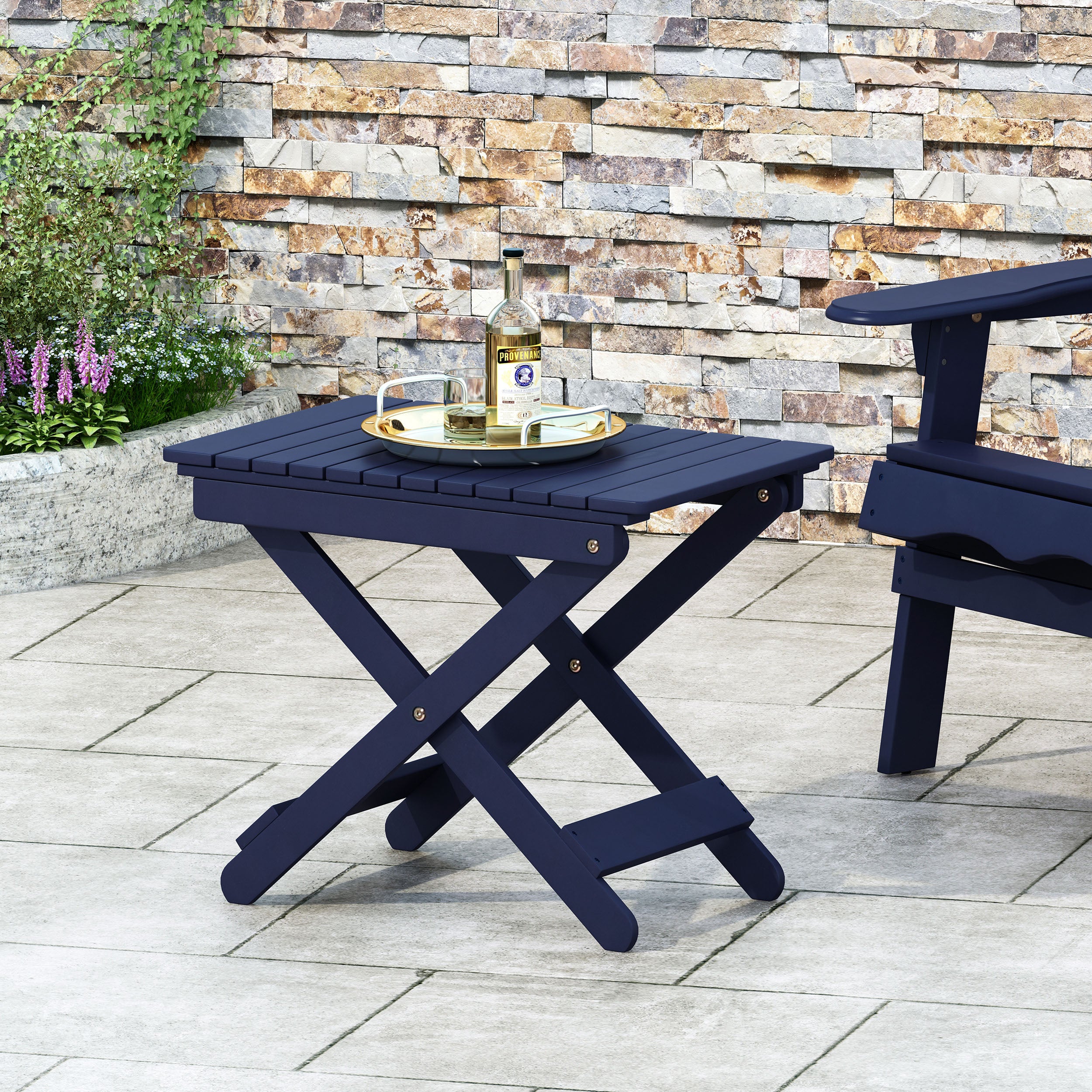 Outdoor Folding Wooden Side Table, Navy Blue, 15"D x 22.75"W x 18.25"H--1