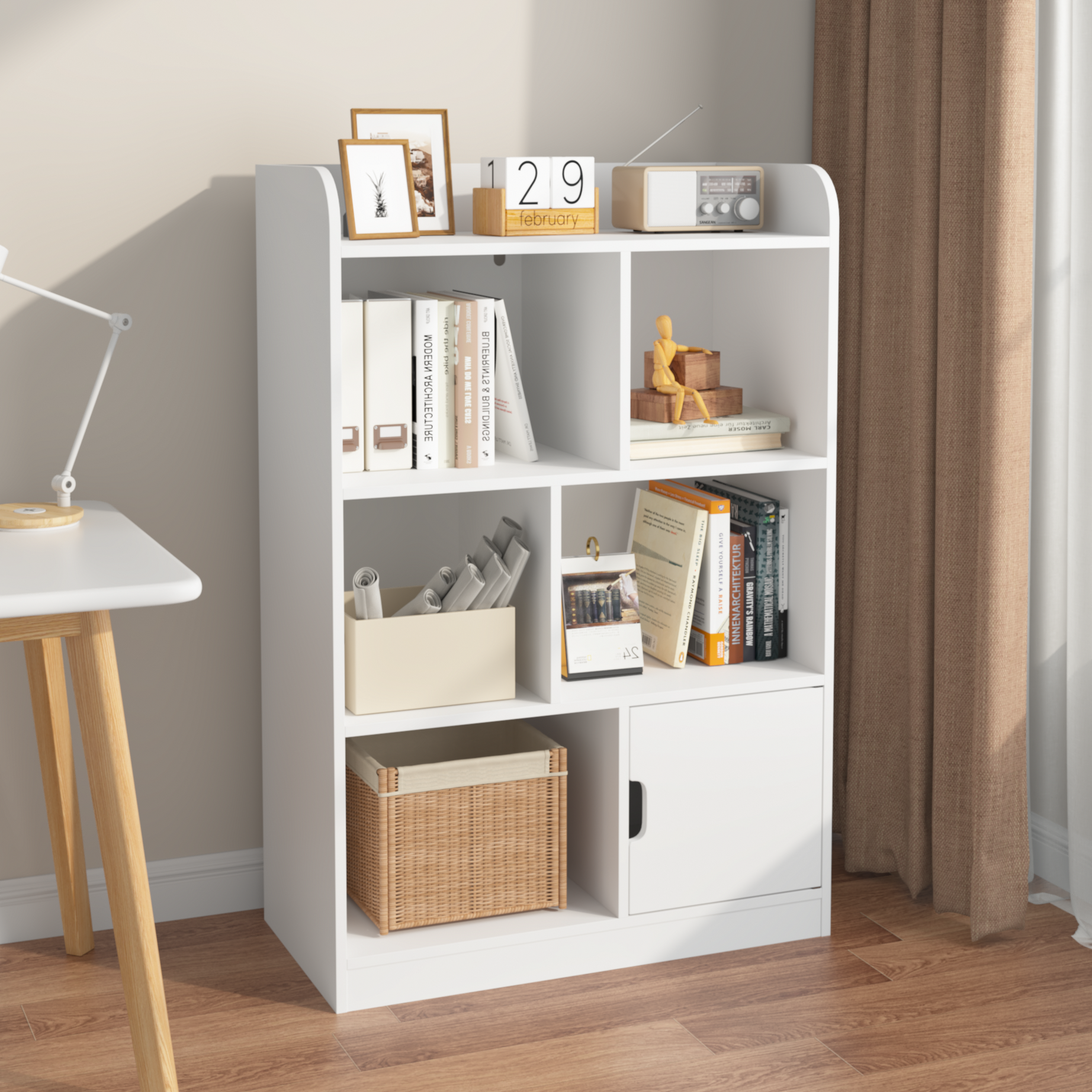 Kids Bookcase, Bookshelf with 6 Compartments, Freestanding Shelves and Cube Organizer, for Bedroom Living Room Office Closet School in White--1