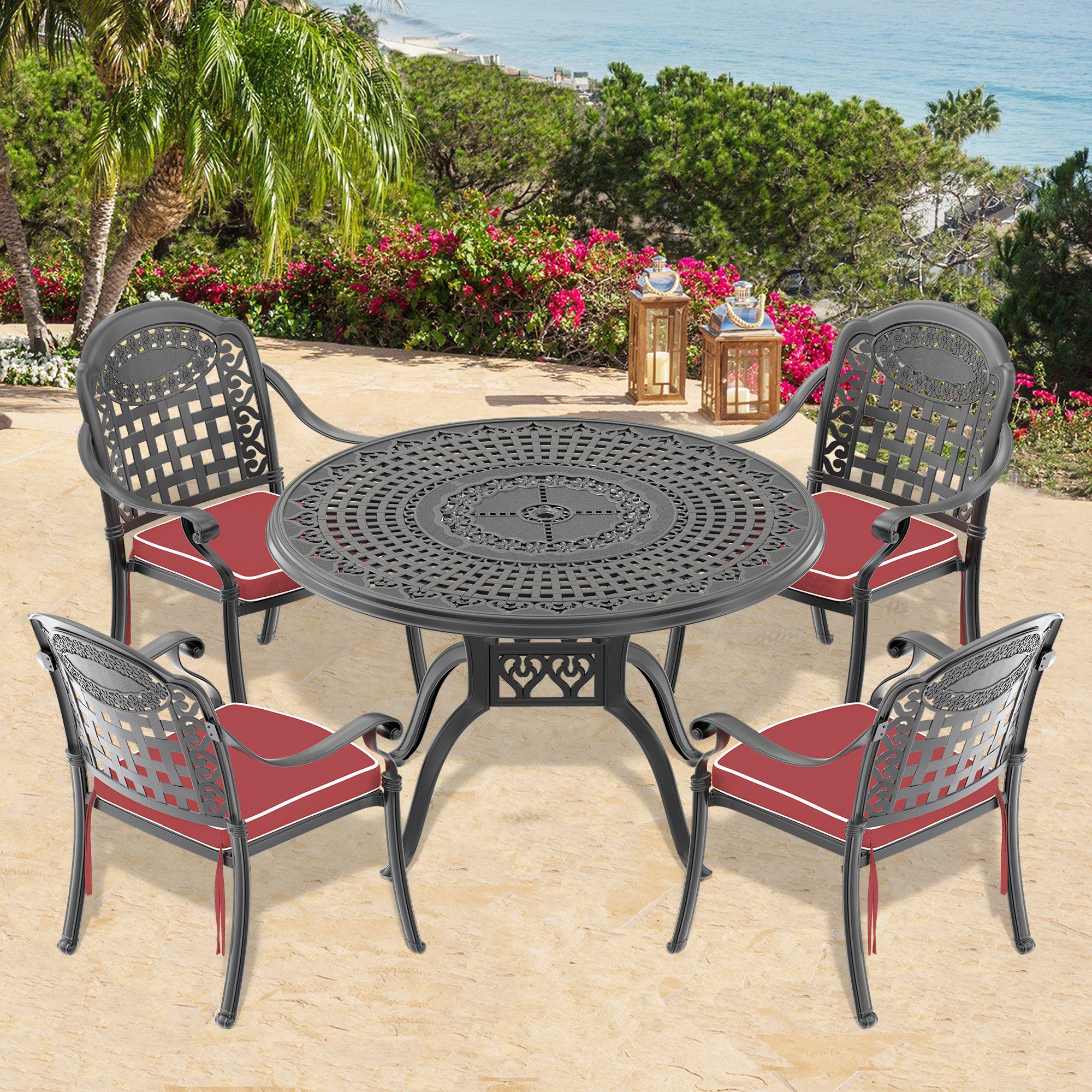 (Cushions In  Random Colors)5-Piece Set Of Cast Aluminum Patio Furniture With  Cushions--1