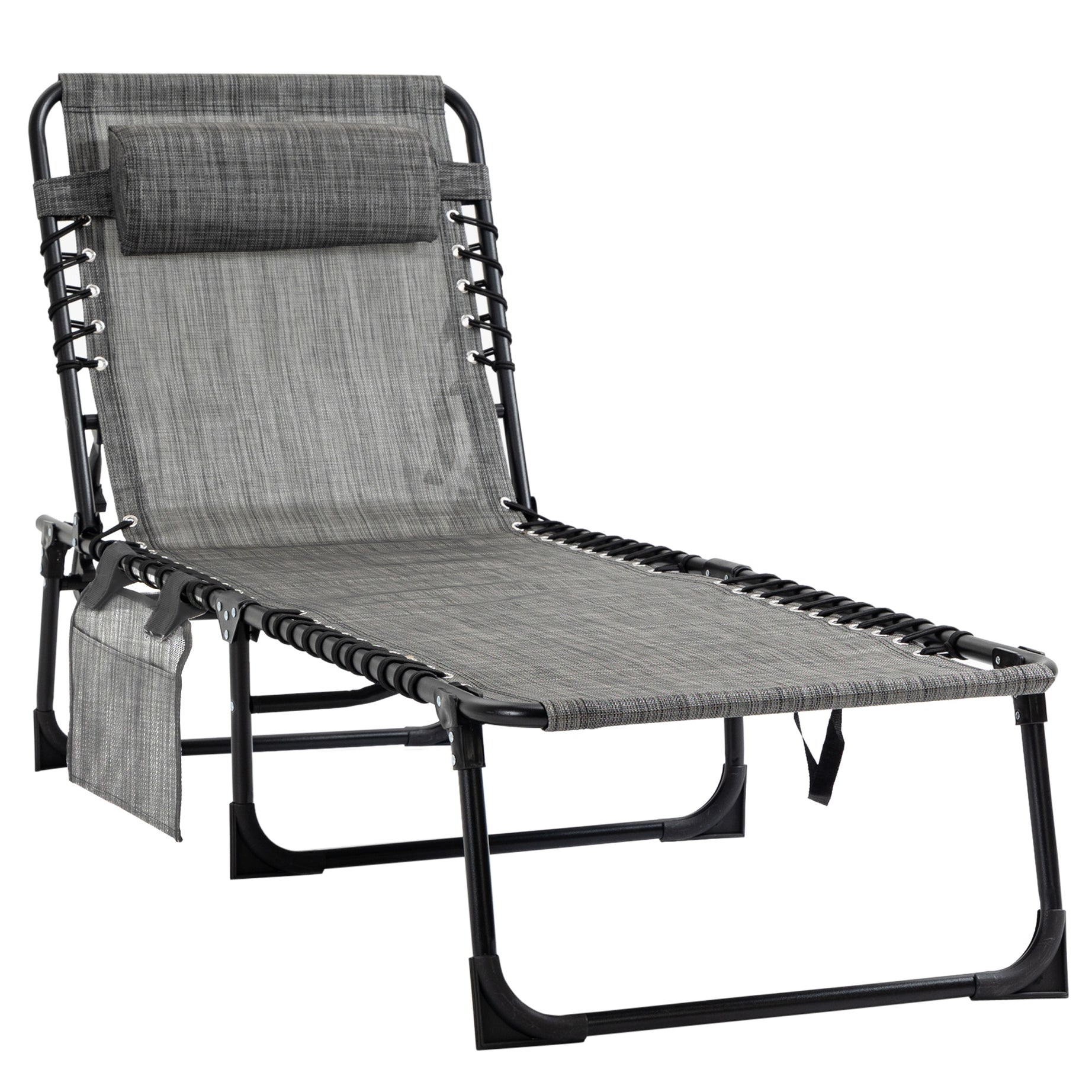 Outsunny Reclining Chaise Lounge Chair, Portable Sun Lounger, Folding Camping Cot, with Adjustable Backrest and Removable Pillow, for Patio, Garden, Beach, Grey--1