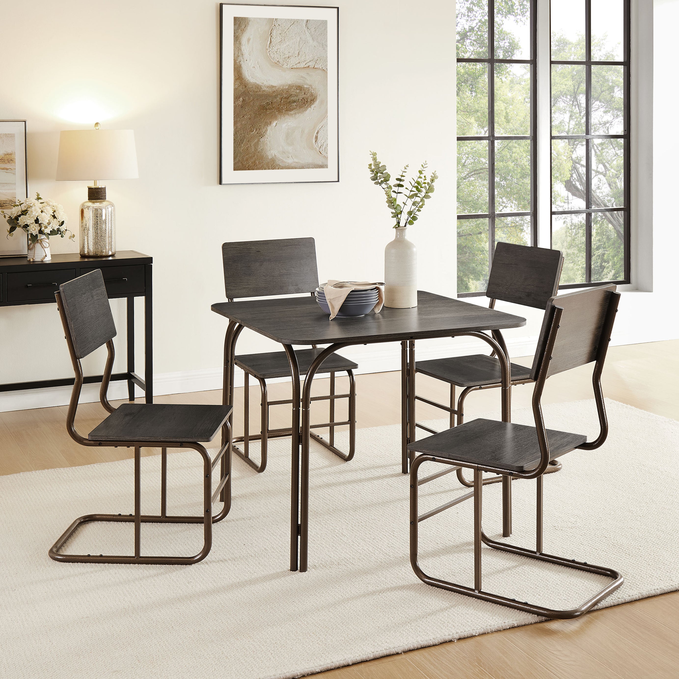 5-Piece Wood Table & 4 Chairs,Modern Dining Table Furniture Set for Home, Kitchen, Dining Room,Dining Table and Chair--1