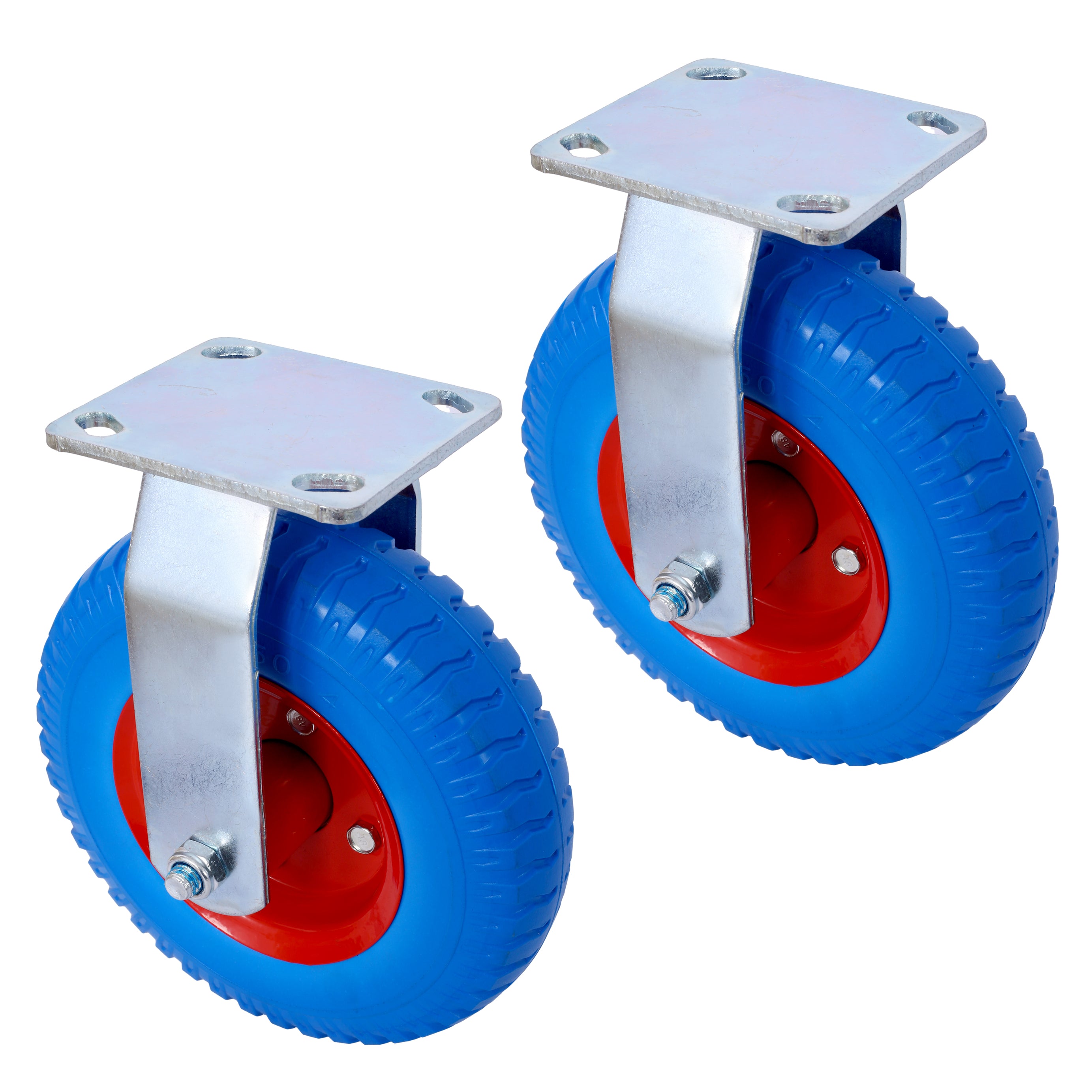 2PCS 8IN CASTER FLAT FREE WHEEL rigrid-Caster Wheel, Steel Hub with Ball Bearings, 5/8-Inch Bore Centered Axle -Blue--1