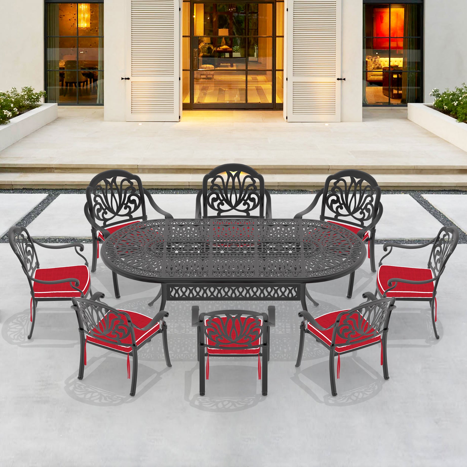 (Cushions In  Random Colors)9-Piece Set Of Cast Aluminum Patio Furniture With  Cushions--1