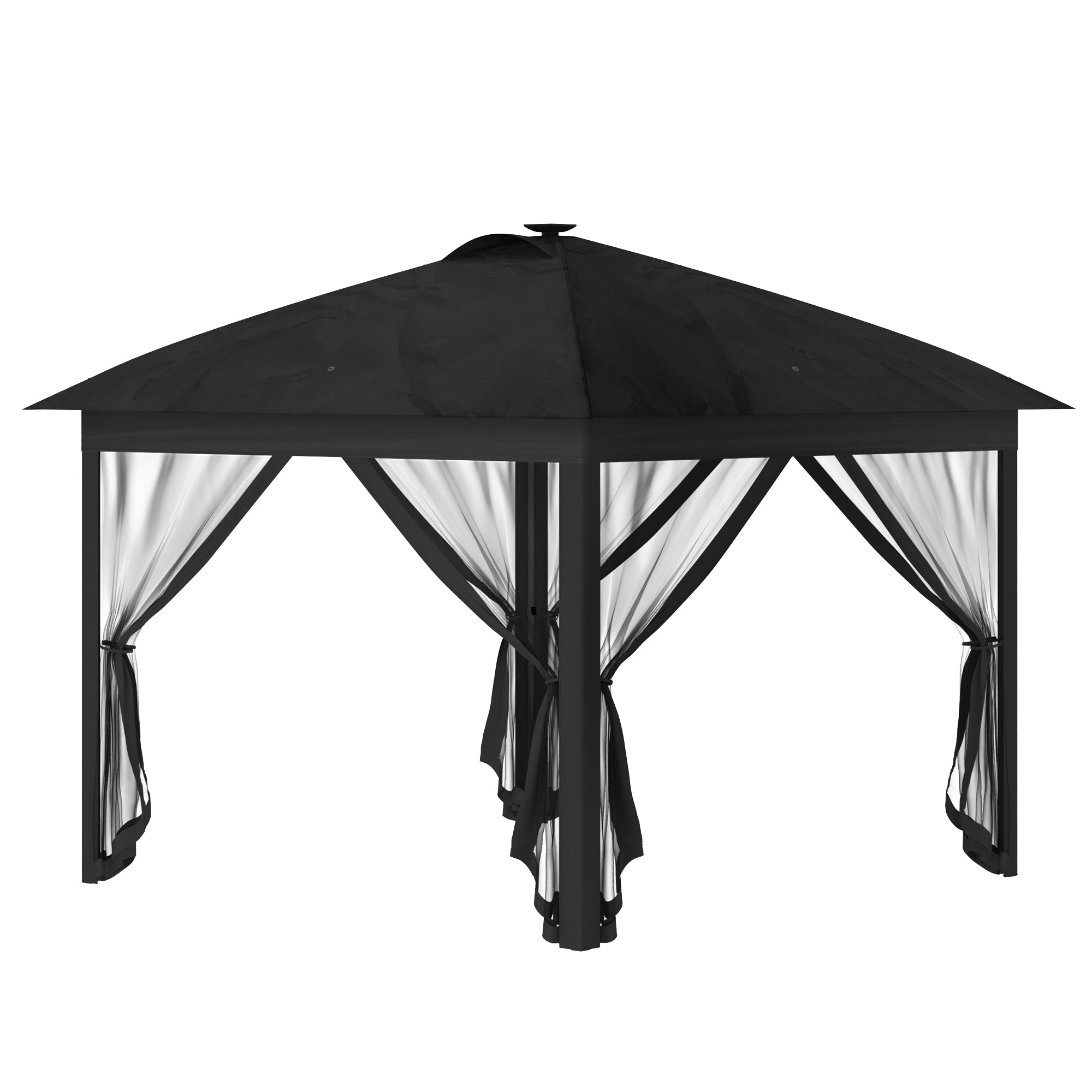 Outsunny 11' x 11' Pop Up Canopy, Instant Canopy Tent with Solar LED Lights, Remote Control, Zippered Mesh Sidewalls and Carrying Bag for Backyard Garden Patio, Black--1