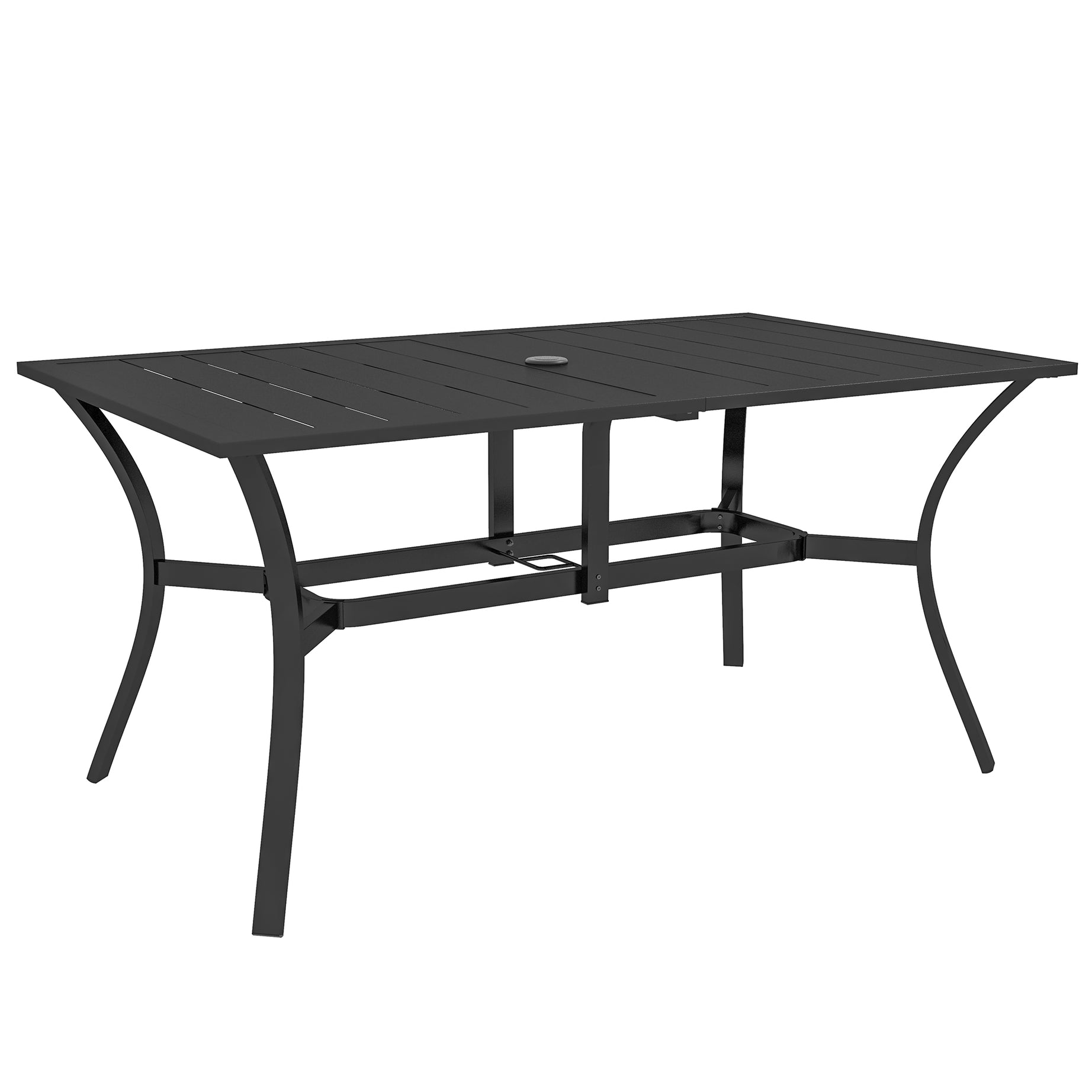 Outsunny Rectangle Outdoor Dining Table for 6 People, Steel Rectangular Patio Table with Umbrella Hole, Steel Frame for Garden, Balcony, Black--1