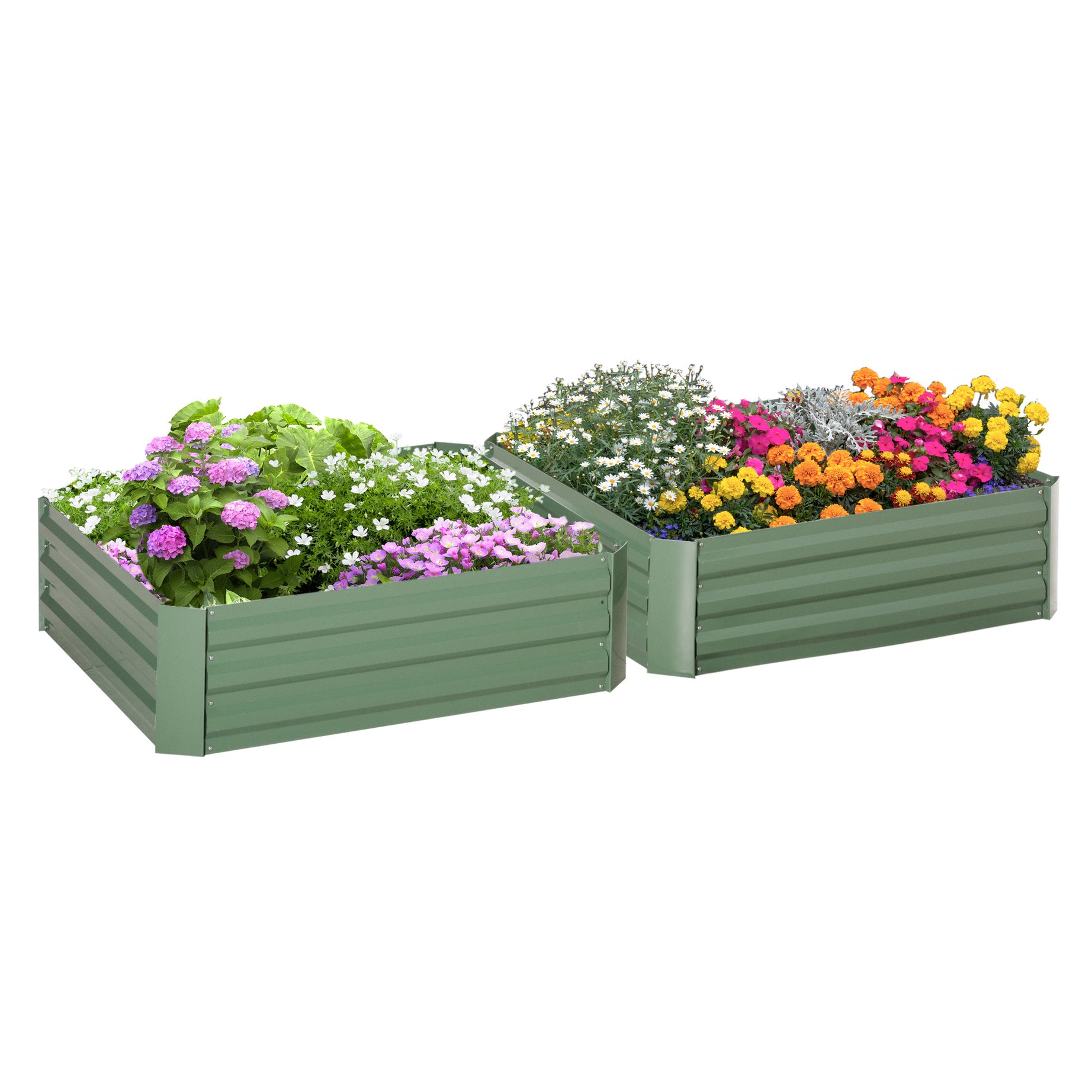 Outsunny 2 Piece Galvanized Raised Garden Bed, 3.3' x 3.3' x 1' Metal Planter Box, for Growing Vegetables, Flowers, Herbs, Succulents, Green--1