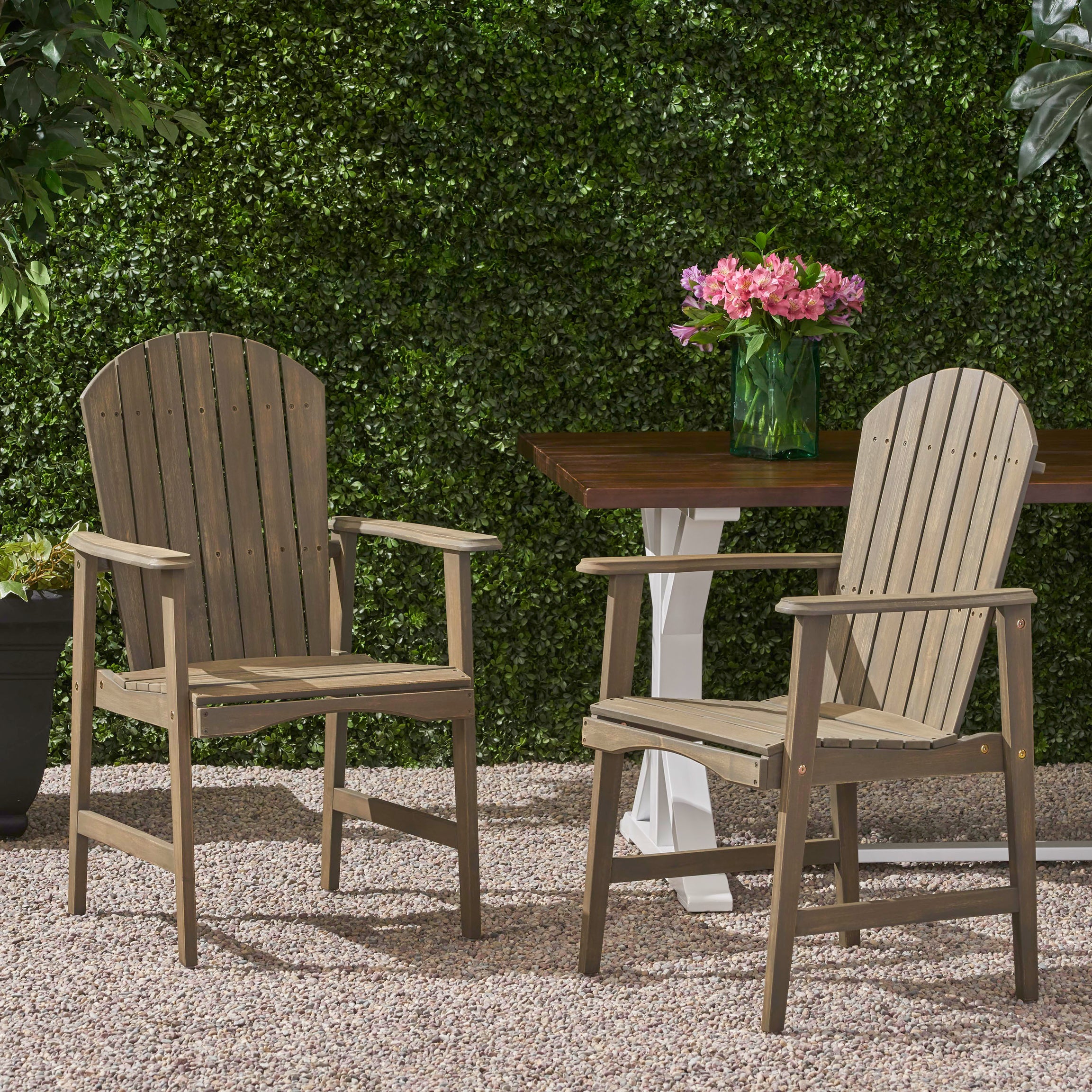 Outdoor Weather Resistant Acacia Wood Adirondack Dining Chairs (Set of 2), Grey Finish--1