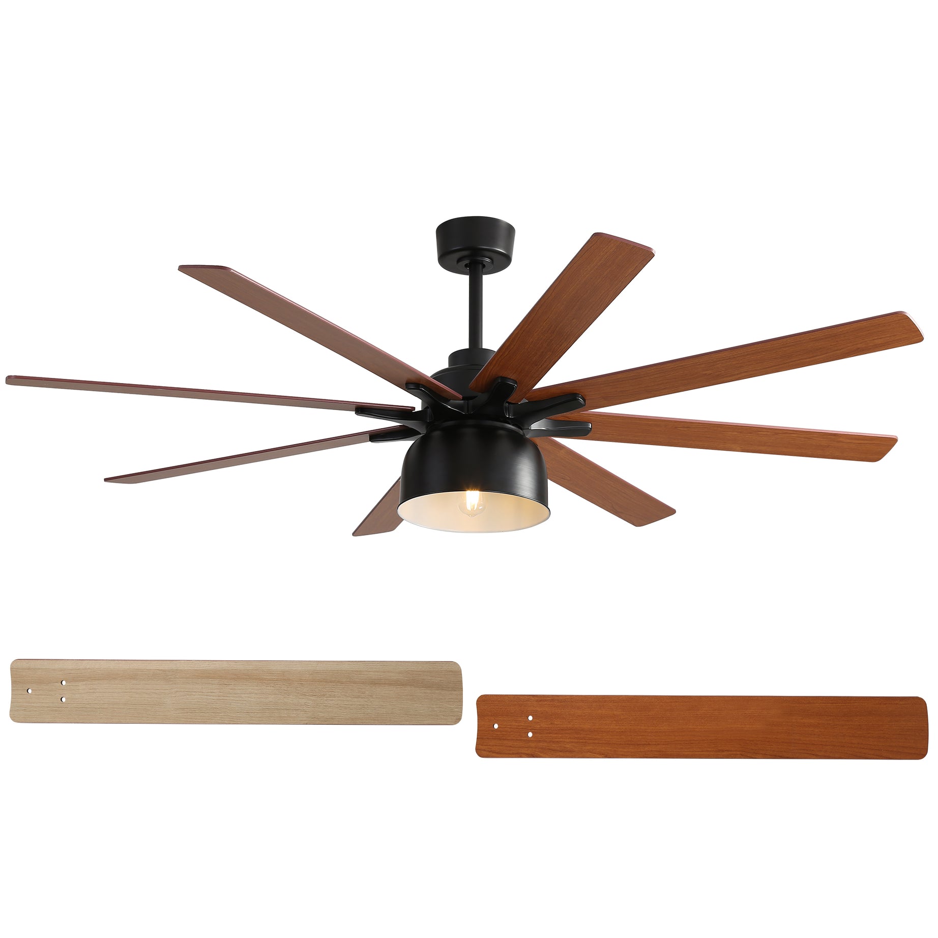 66 Inch Ceiling Fan With 6 Speed Wind 8 Dual Colors Blades Remote Control Reversible DC Motor With Light--1