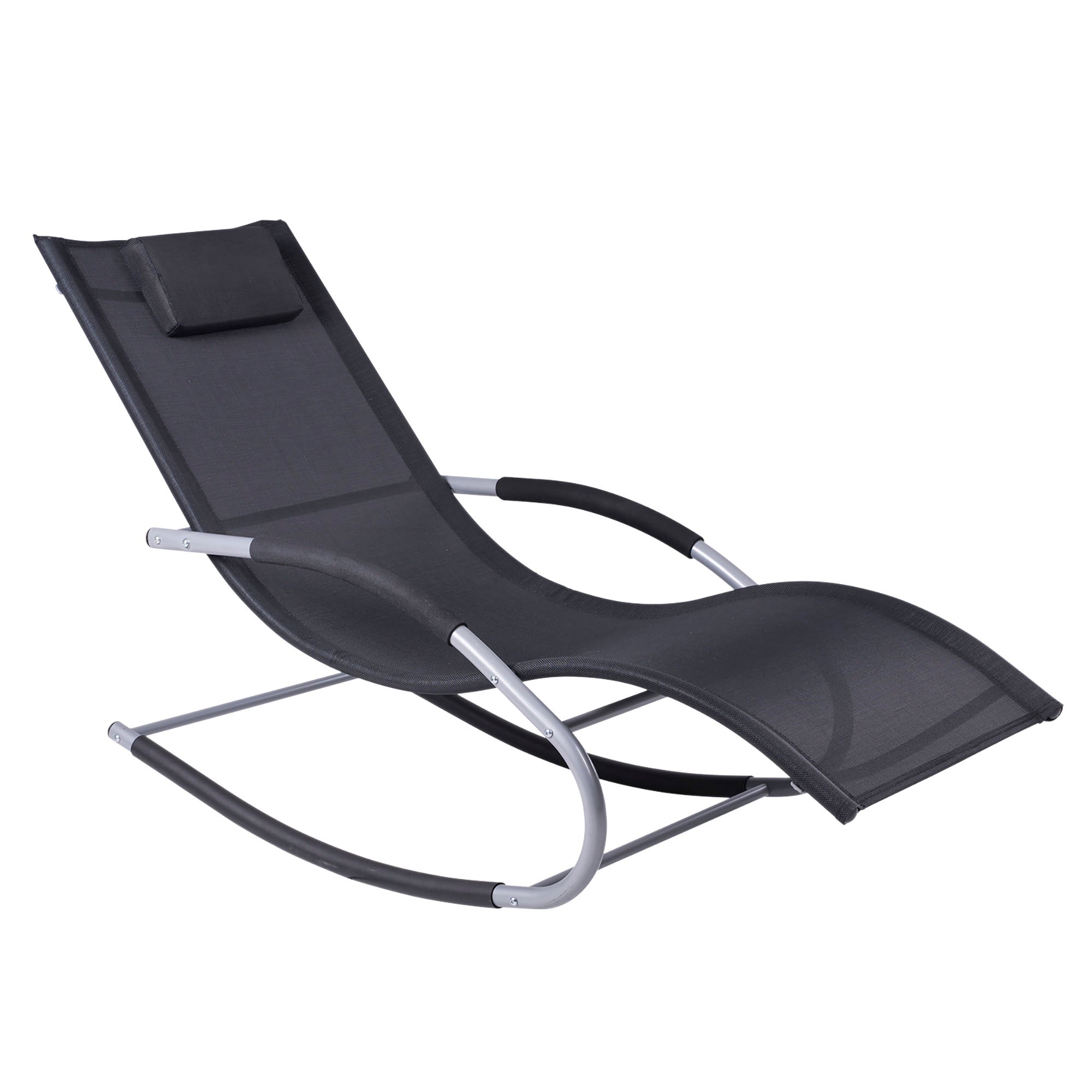 Outsunny Zero Gravity Rocking Chair Outdoor Chaise Lounge Chair Recliner Rocker with Detachable Pillow and Durable Weather-Fighting Fabric for Patio, Deck, Pool, Black--1