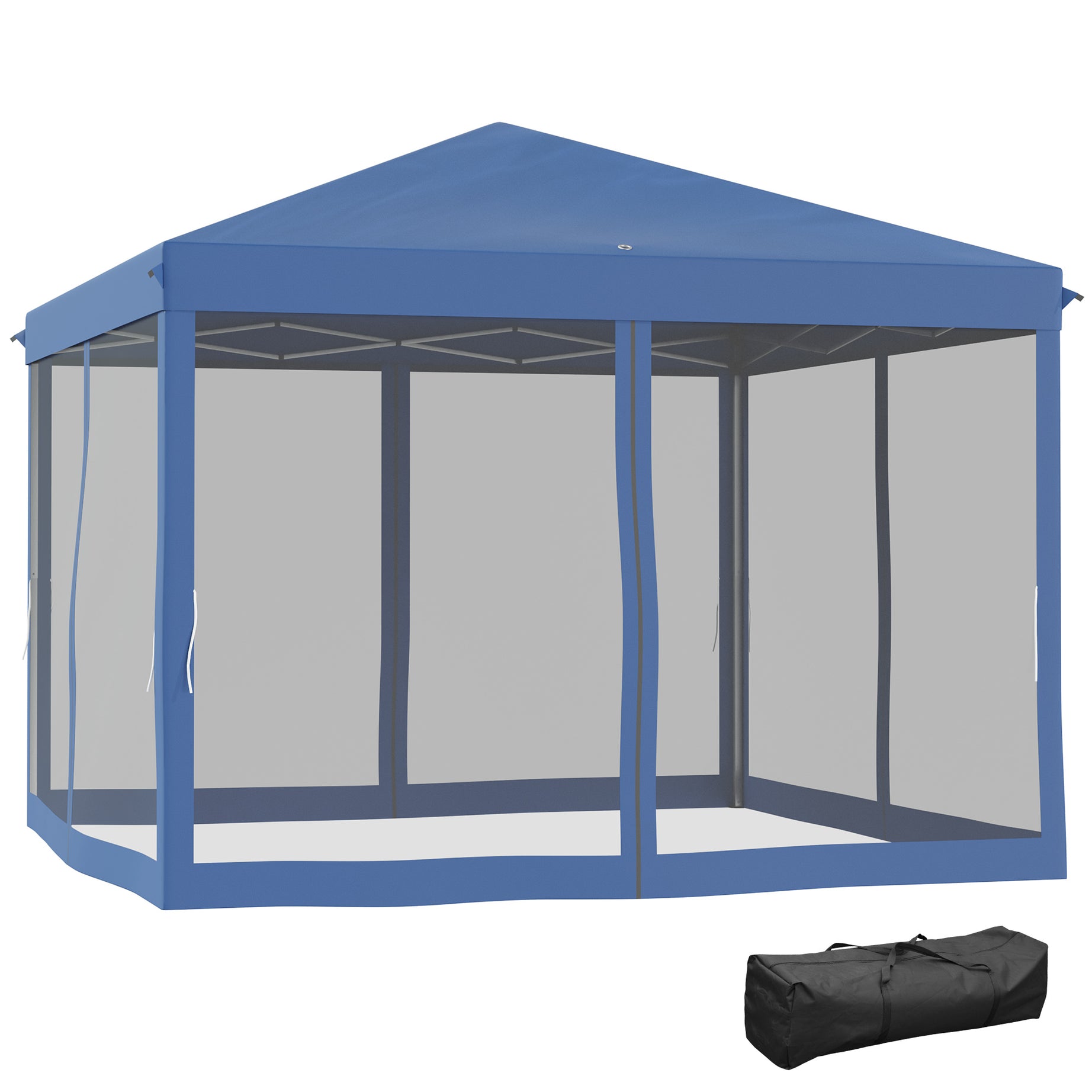 Outsunny 10' x 10' Pop Up Canopy Tent with Netting, Instant Gazebo, Ez up Screen House Room with Carry Bag, Height Adjustable, for Outdoor, Garden, Patio, Blue--1