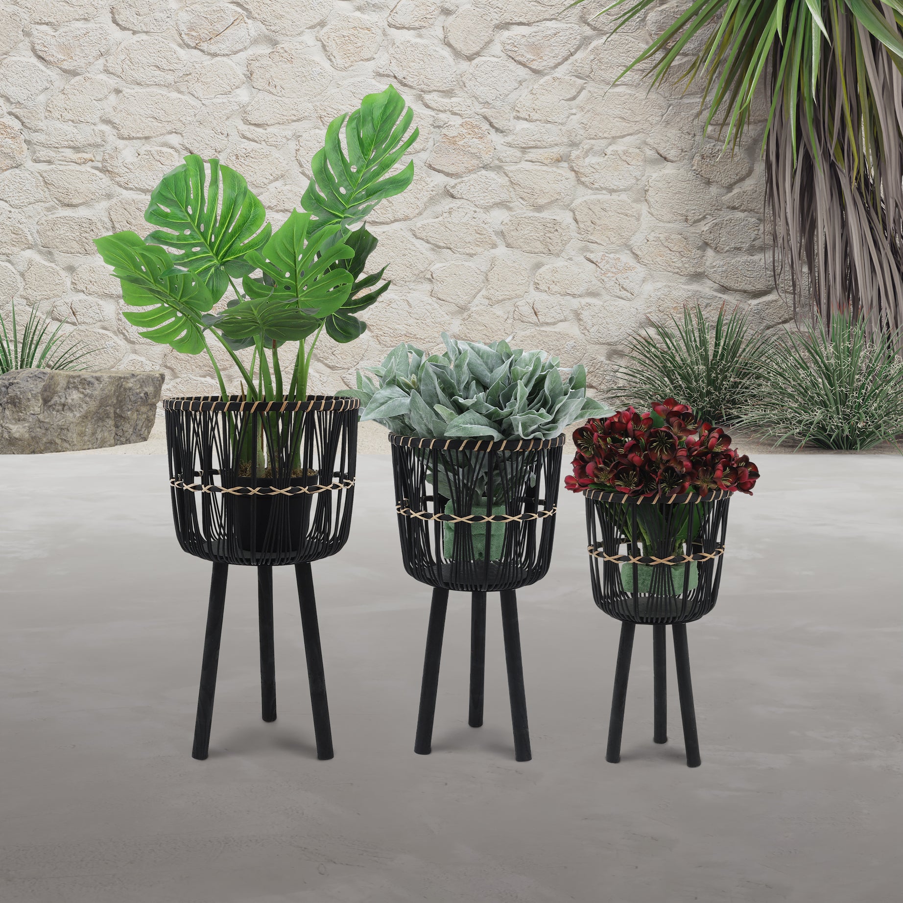 S/3 BAMBOO PLANTERS 11/13/15", BLACK--1