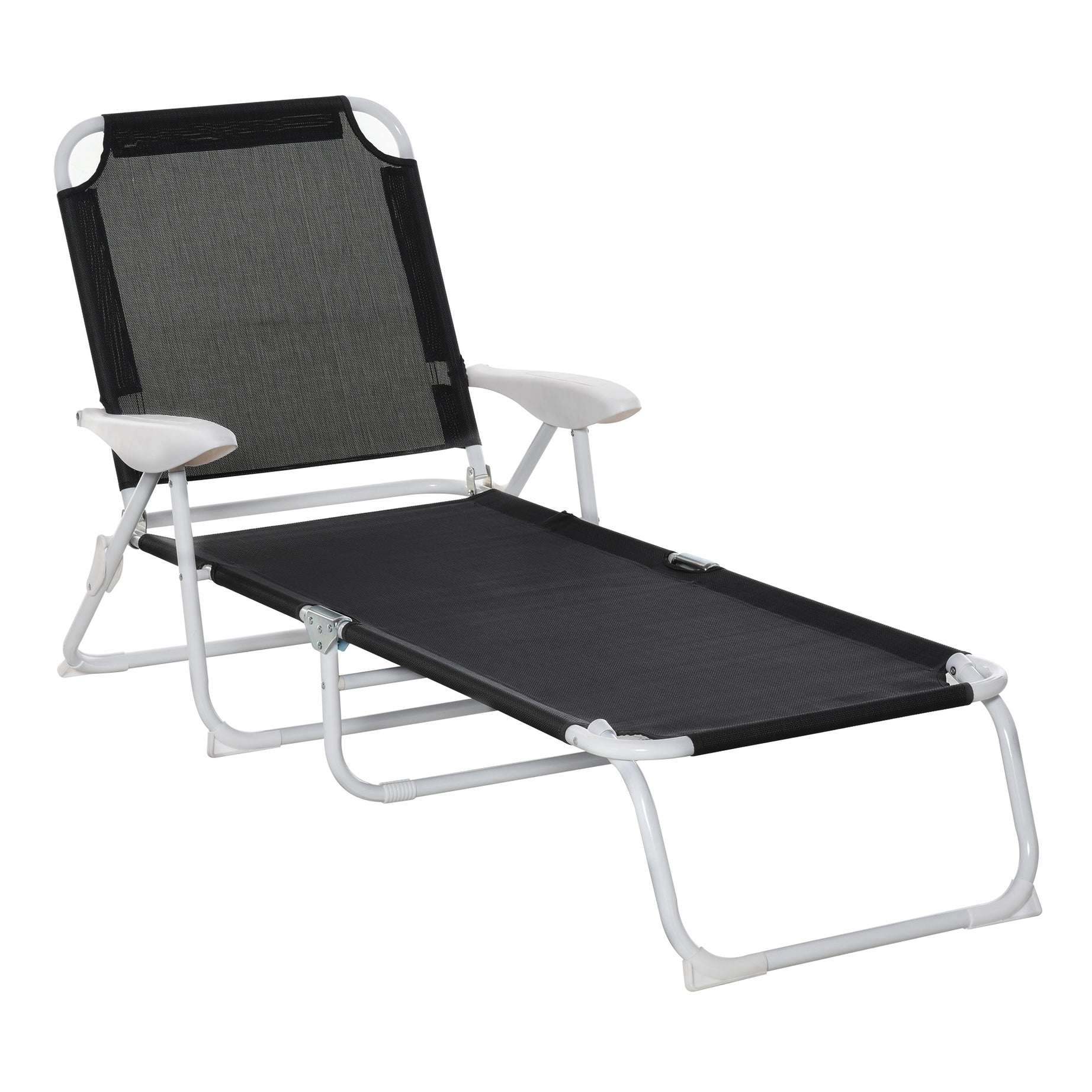 Outsunny Folding Chaise Lounge, Outdoor Sun Tanning Chair, 4-Position Reclining Back, Armrests, Metal Frame and Mesh Fabric for Beach, Yard, Patio, Black--1