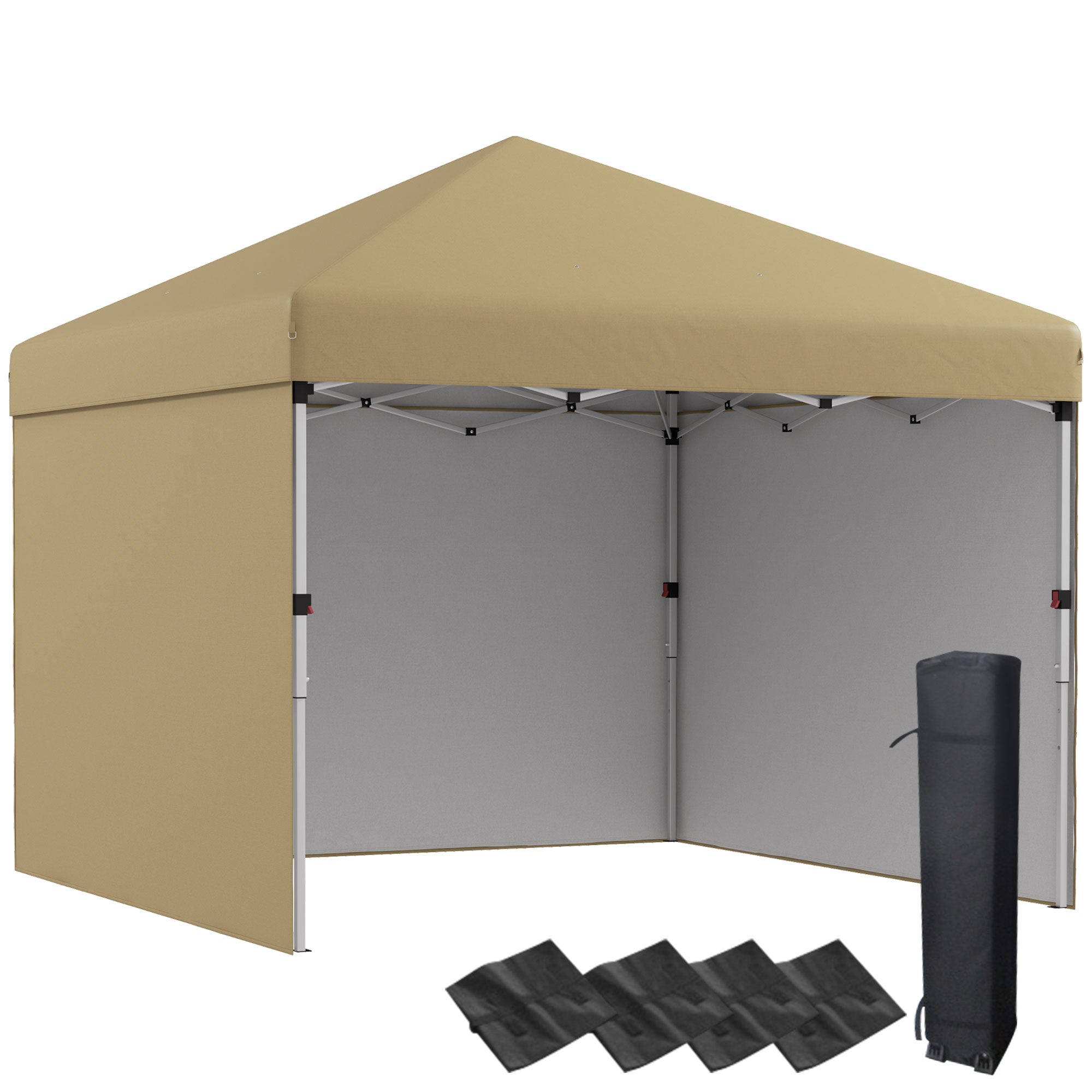 Outsunny 10' x 10' Pop Up Canopy Tent with 3 Sidewalls, Leg Weight Bags and Carry Bag, Height Adjustable, Instant Party Tent Event Shelter Gazebo for Garden, Patio, Beige--1