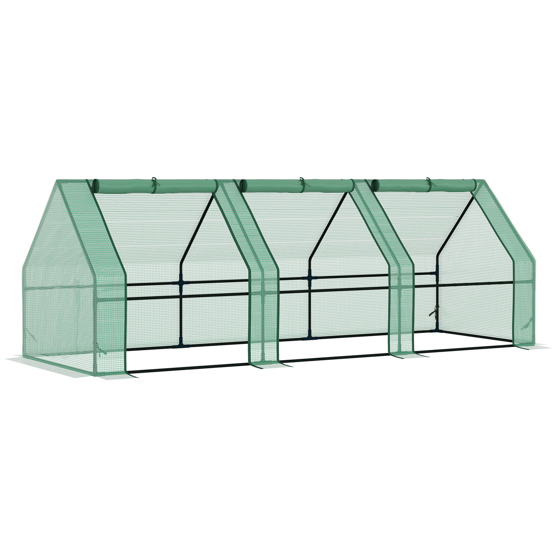 Outsunny 9' x 3' x 3' Portable Mini Greenhouse Outdoor Garden with Large Zipper Doors and Water/UV PE Cover, Green--1