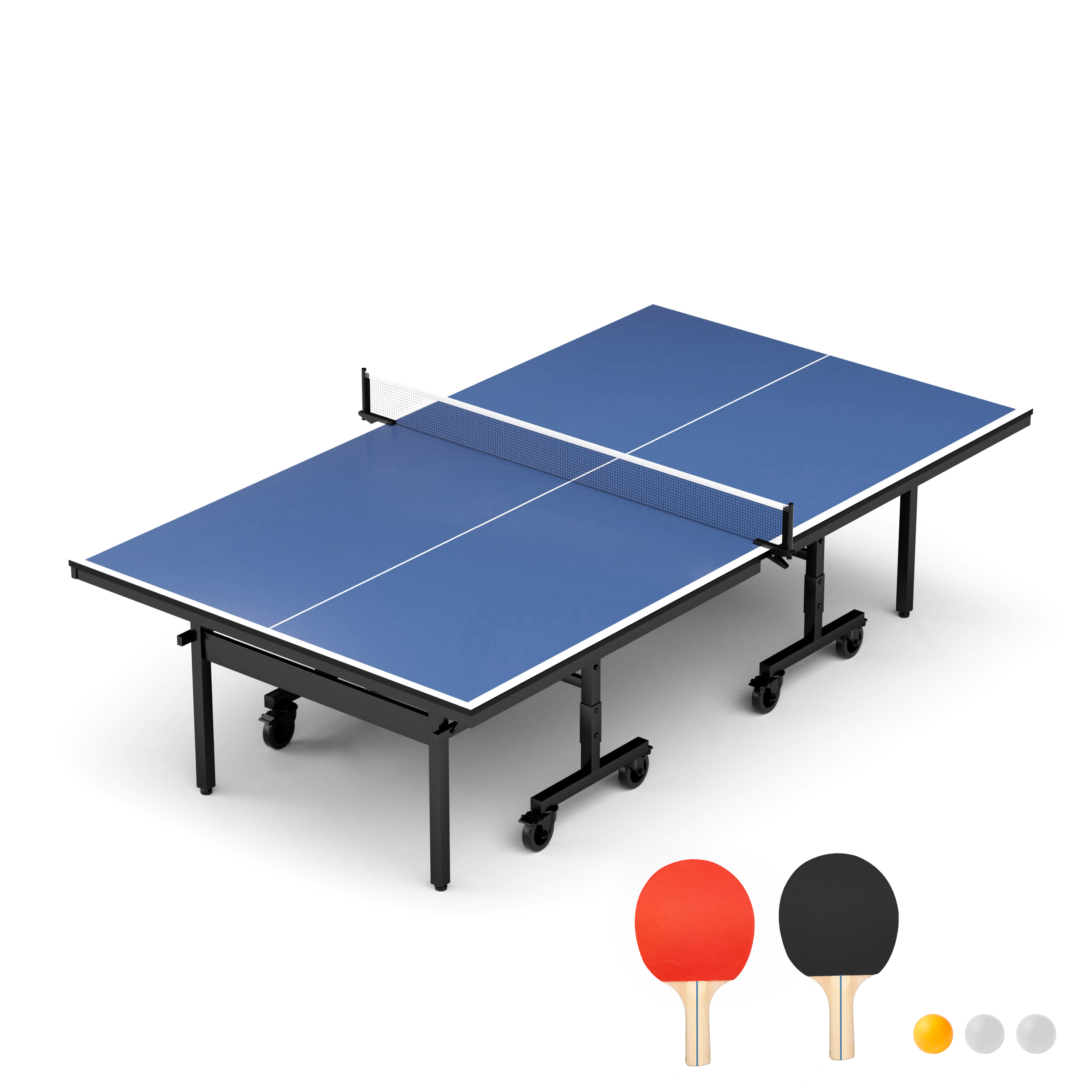 Table Tennis Table - 15mm Professional MDF Indoor Table Tennis Table with Table Tennis Net and Bats etc. Quick Assembly, Single Training Table, 108"L x 60"W x 30"H--1