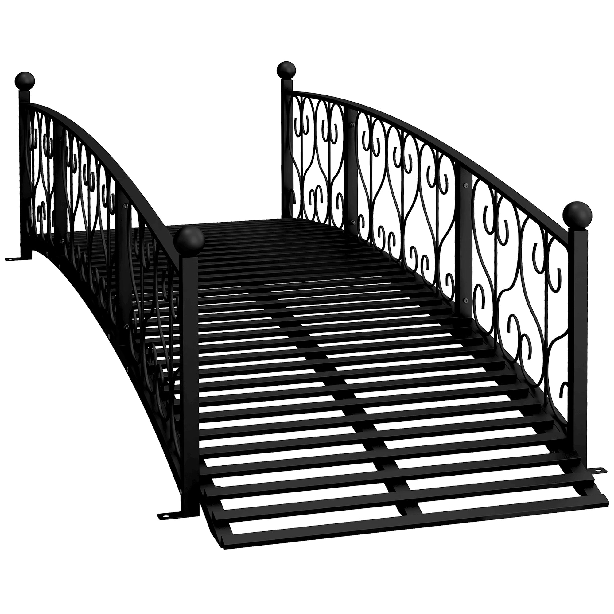 Outsunny 7' Metal Arch Garden Bridge with Safety Siderails, Decorative Arc Footbridge with Delicate Scrollwork "S" Motifs for Backyard Creek, Stream, Fish Pond, Black--1