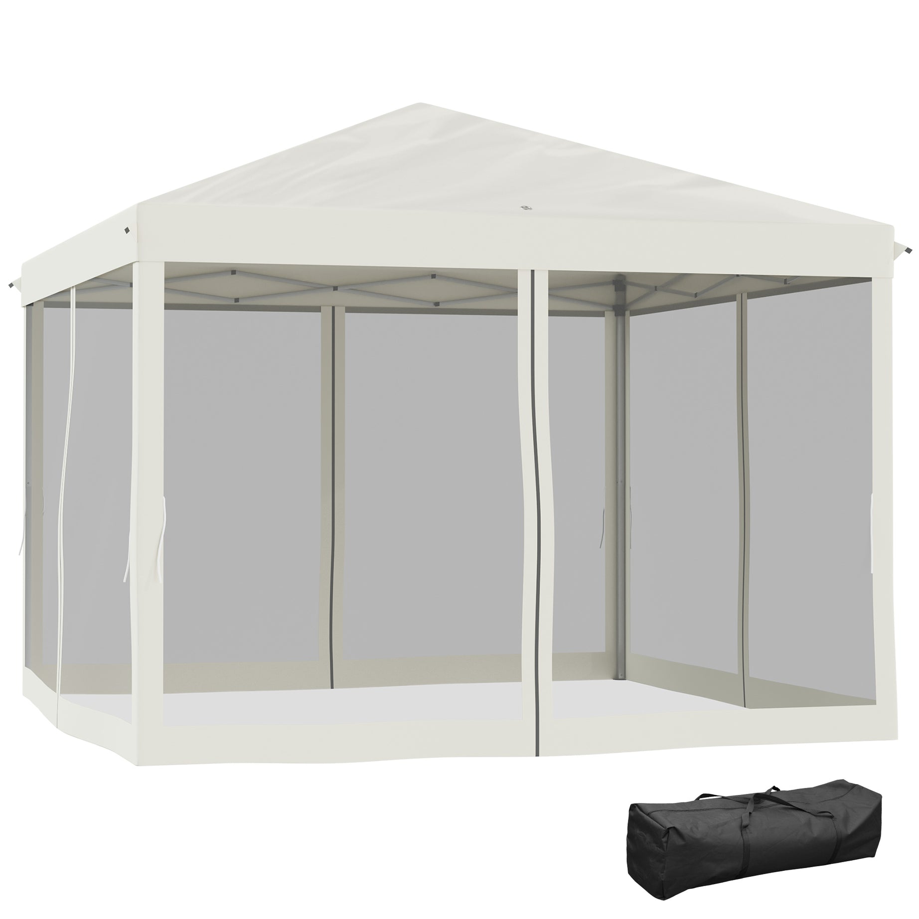 Outsunny 10' x 10' Pop Up Canopy Tent with Netting, Instant Gazebo, Ez up Screen House Room with Carry Bag, Height Adjustable, for Outdoor, Garden, Patio, Beige--1