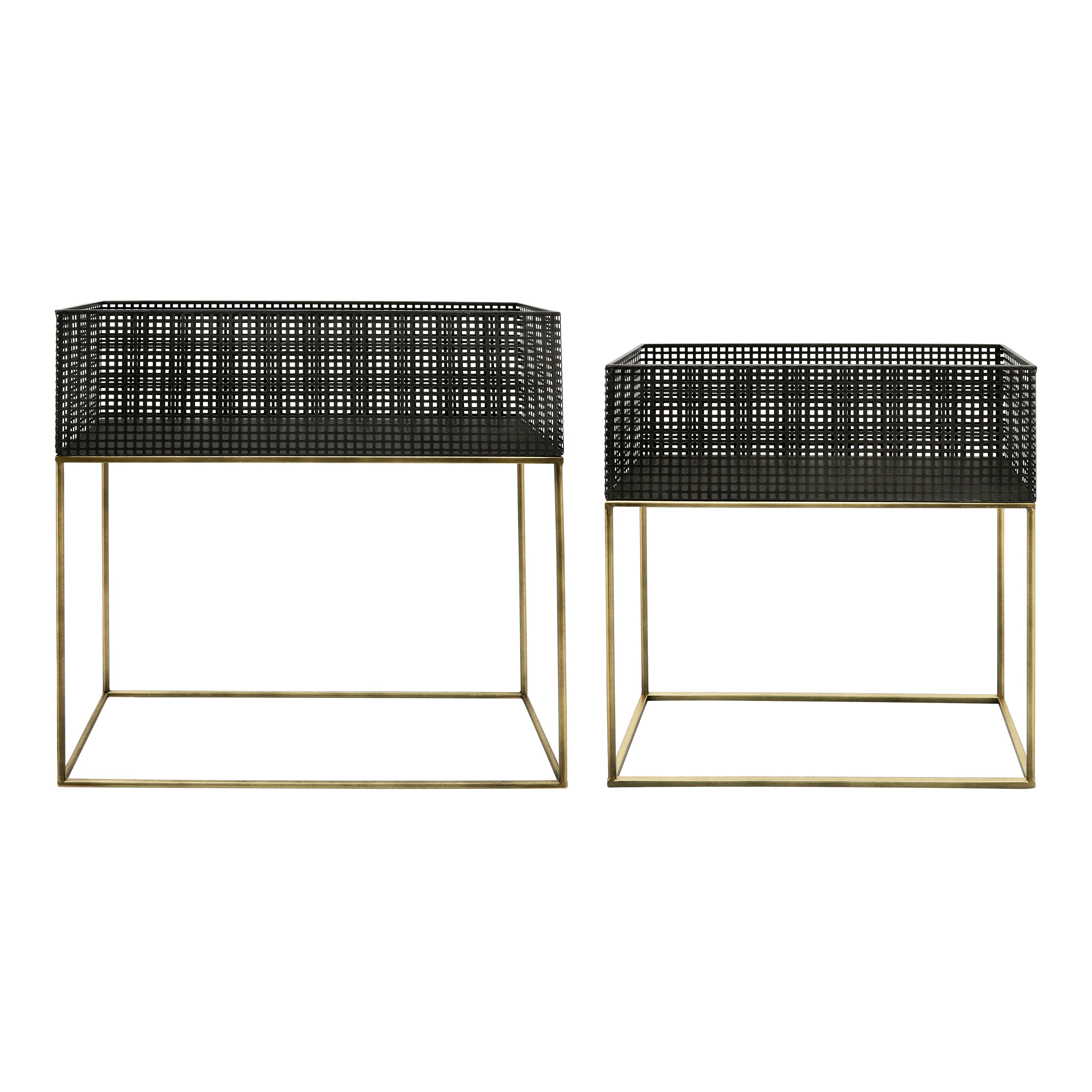 METAL, S/2 20/24" SQUARE PLANTERS, BLACK/GOLD--1