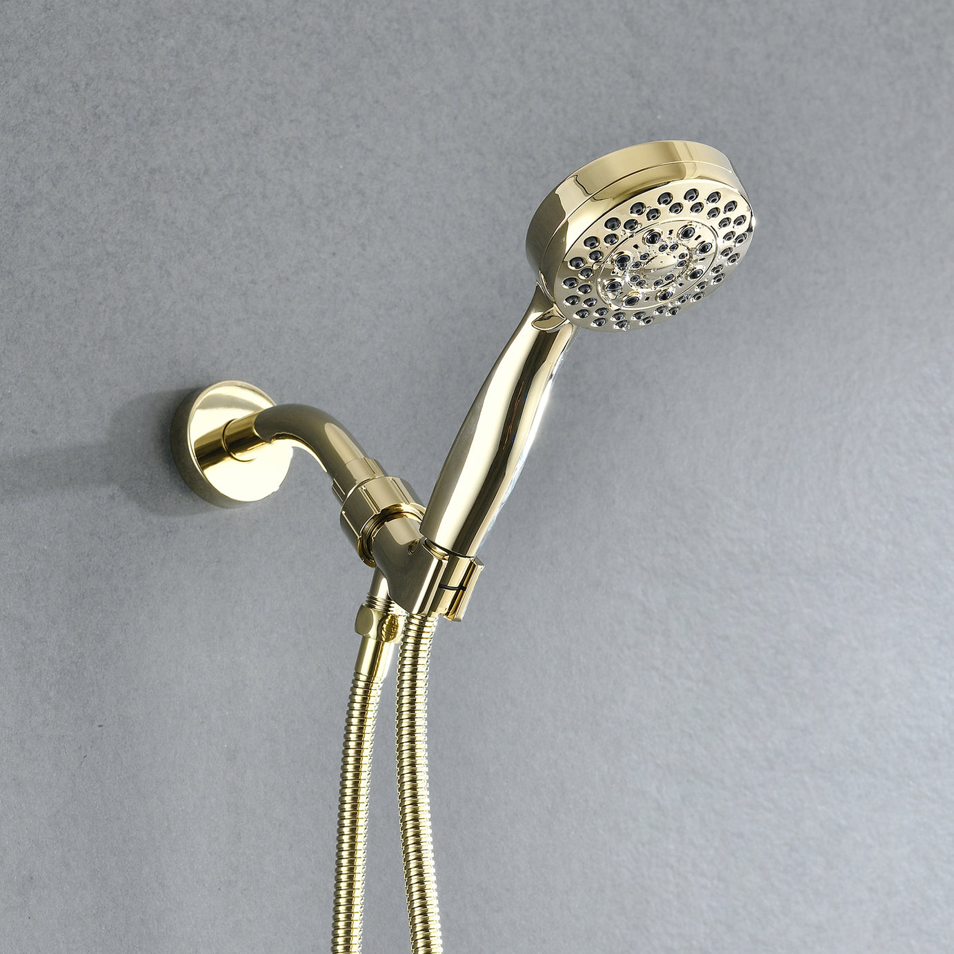 Polished Gold Wall Mounted Handheld Shower Head with 5 Adjustable Settings and Hose--1