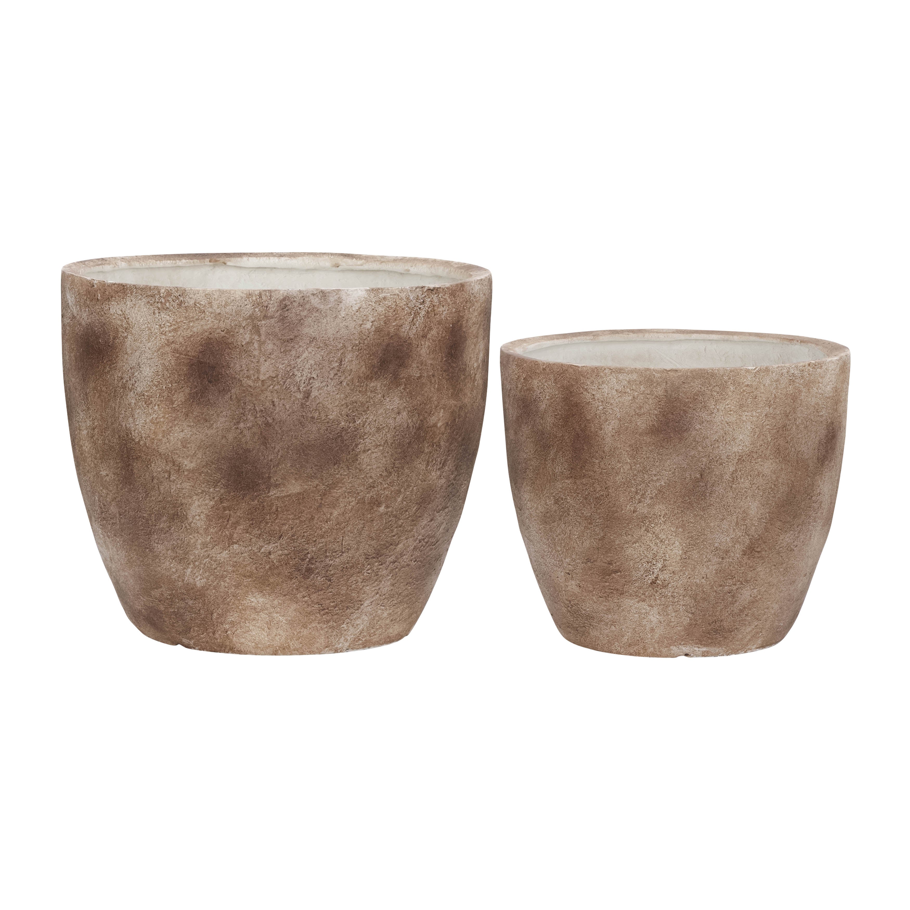 RESIN, S/2 17/20" TEXTURED PLANTERS, BROWN--1