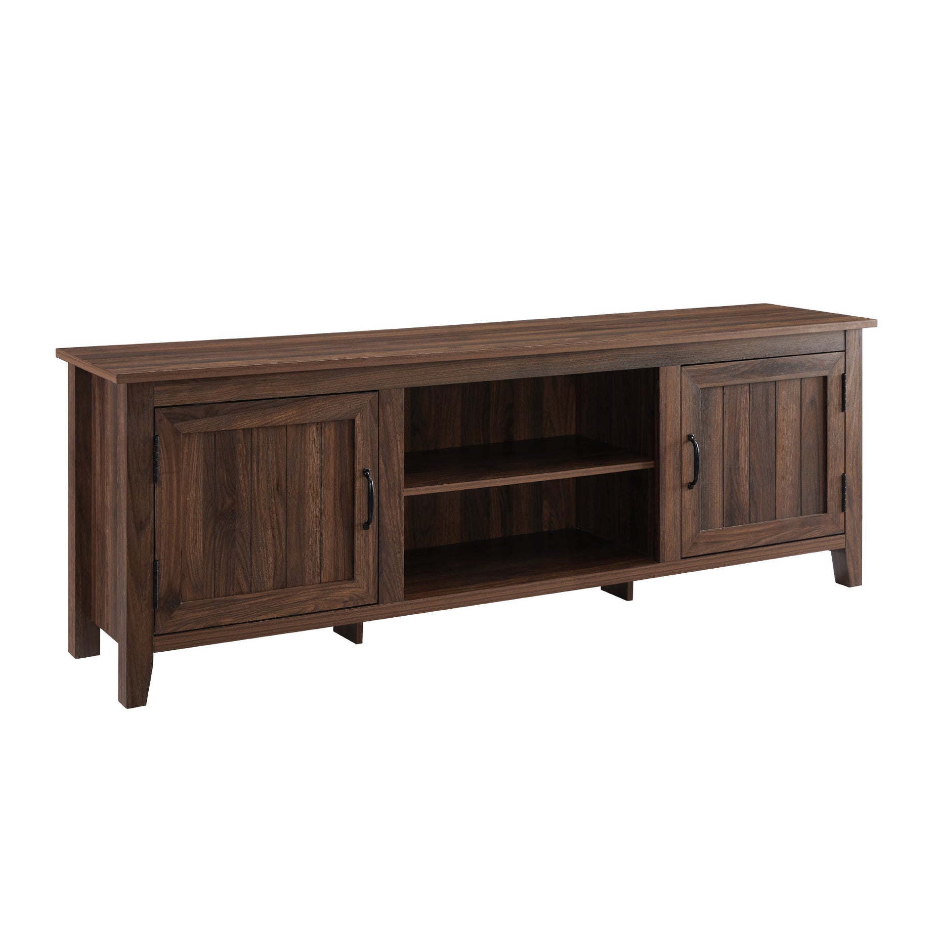 Modern Farmhouse 2-Door Grooved 70" TV Stand for 85" TVs - Dark Walnut--1